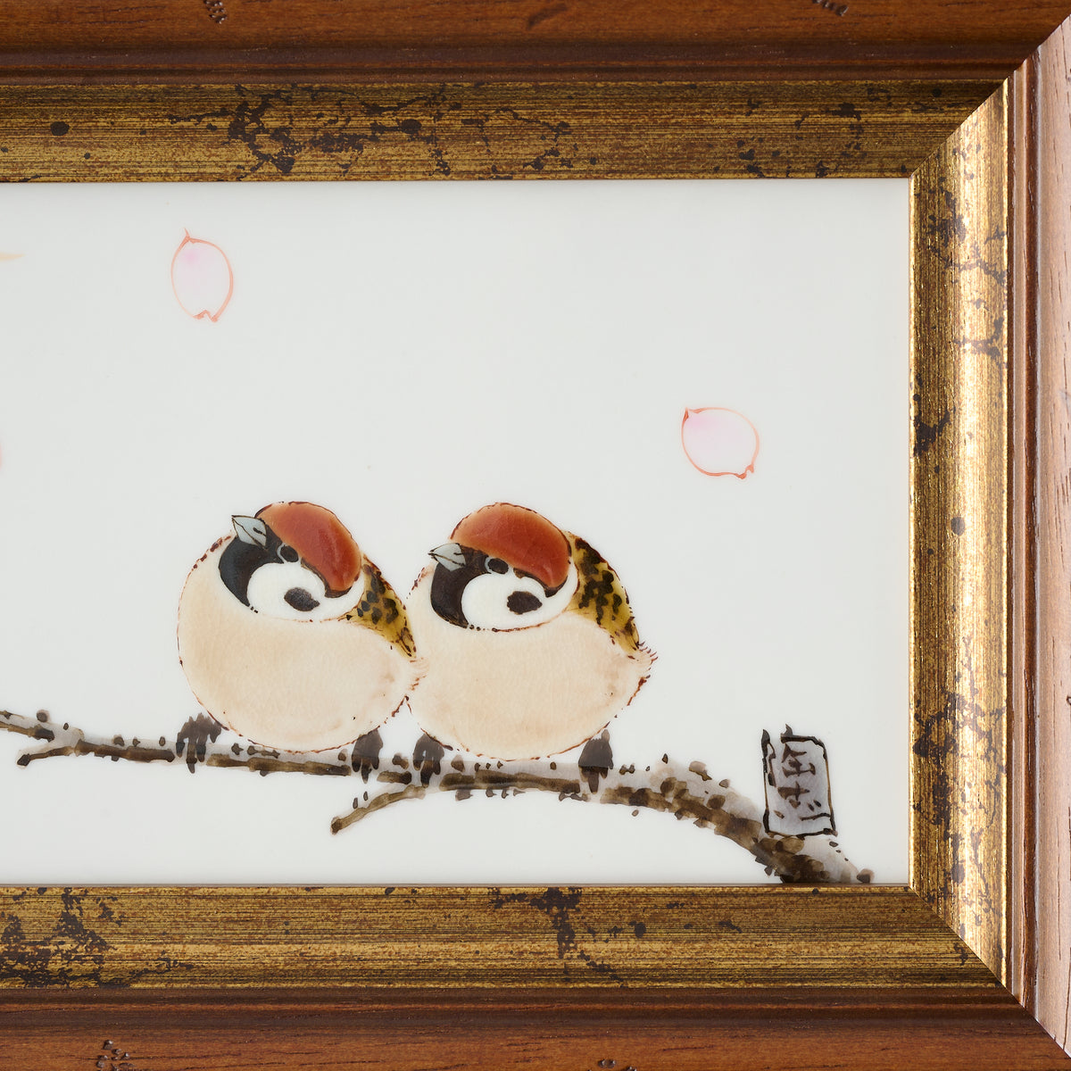 Sparrows and Sakura Porcelain Plaque