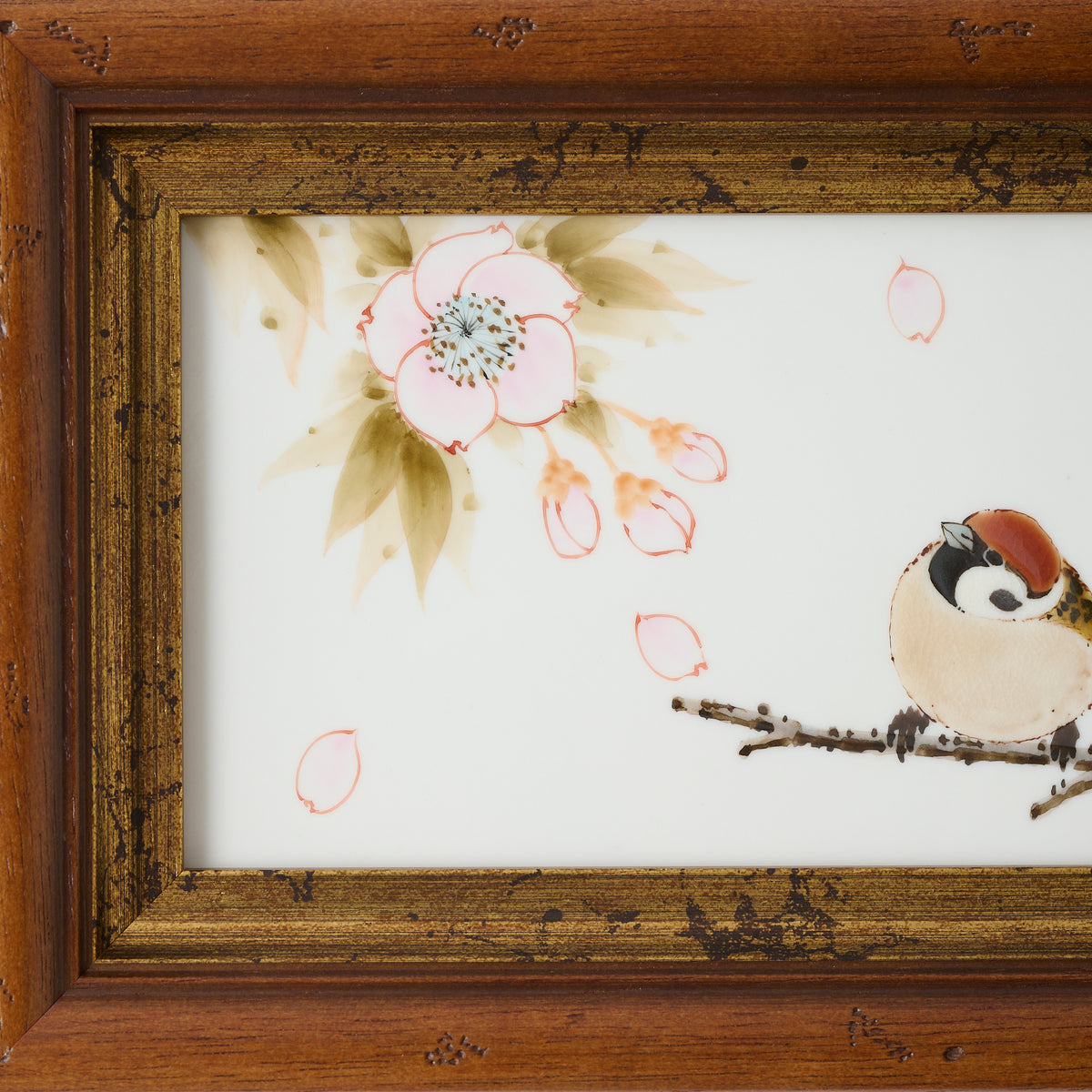 Sparrows and Sakura Porcelain Plaque