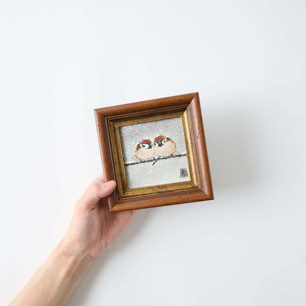 Sparrows in the Snow Porcelain Plaque