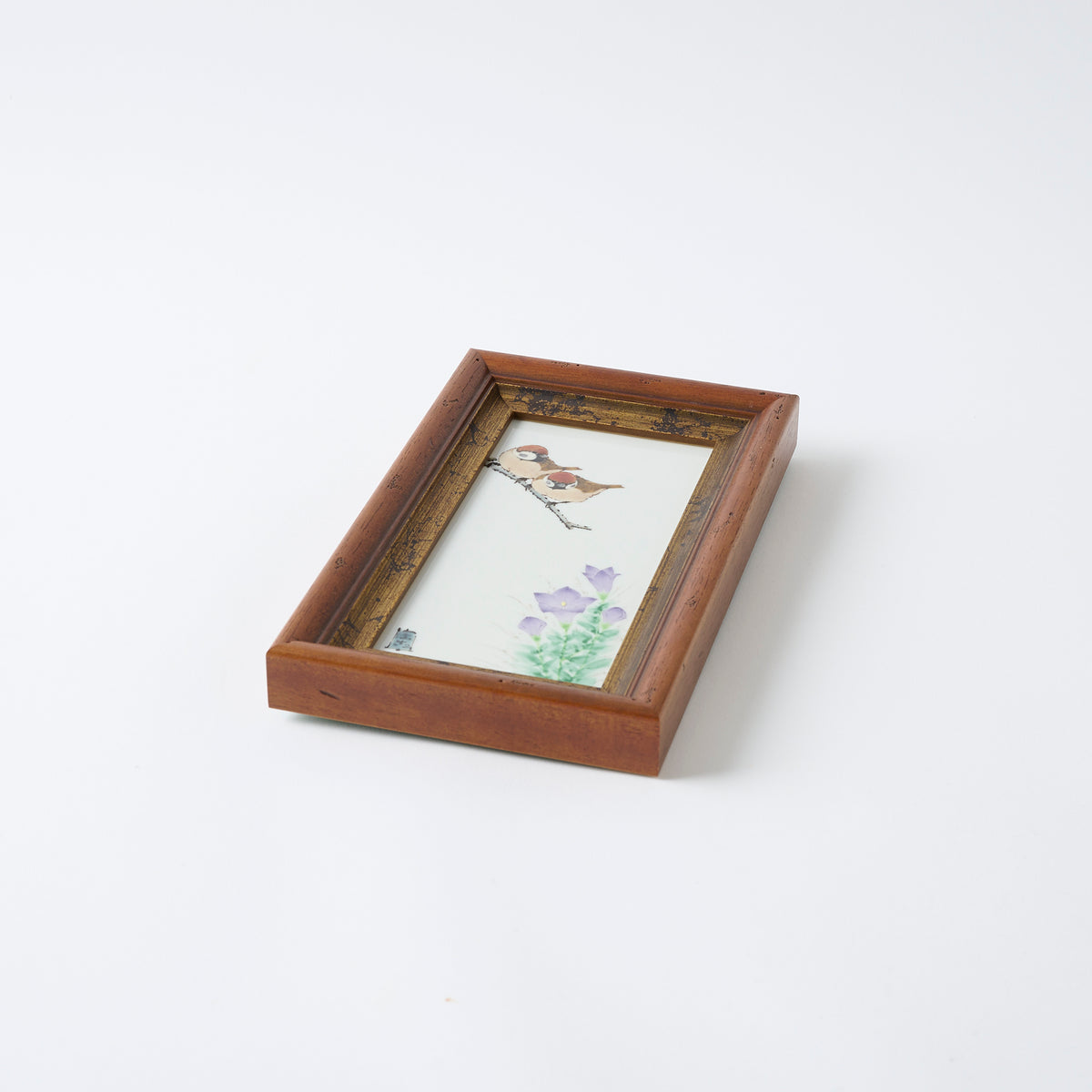 Sparrows and Balloon Flower Porcelain Plaque