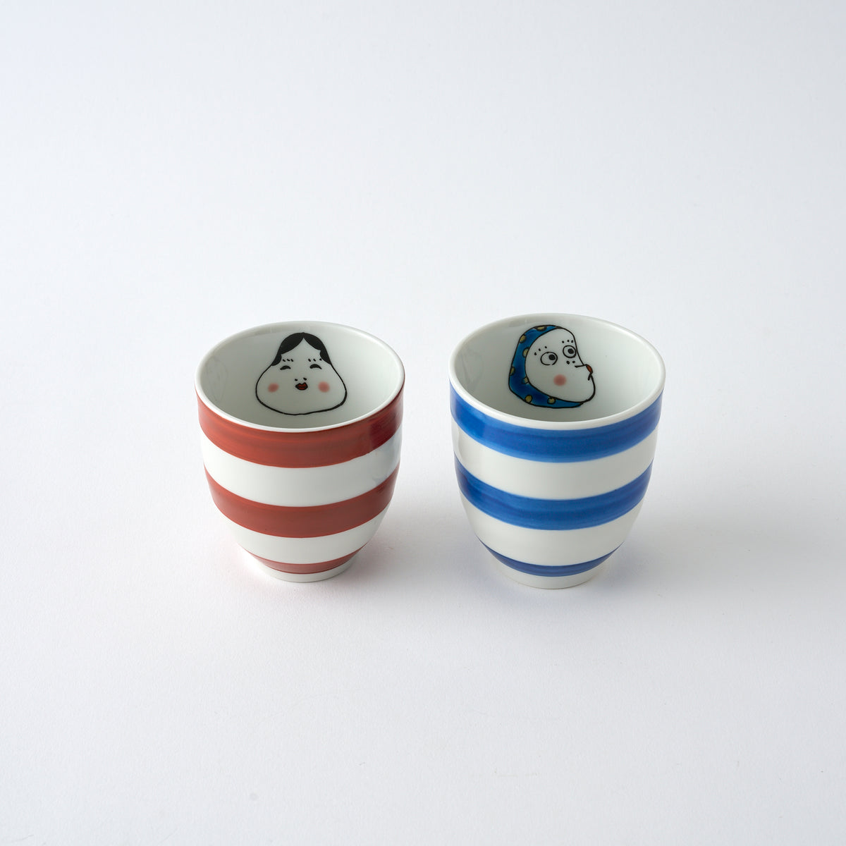 Okame and Hyottoko Japanese Yunomi Teacup Pair