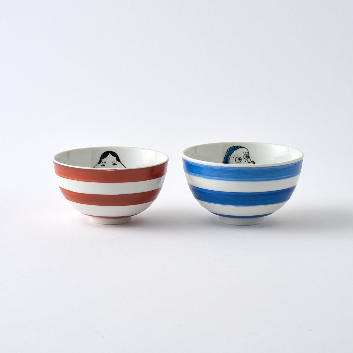 Okame and Hyottoko Rice Bowl Pair