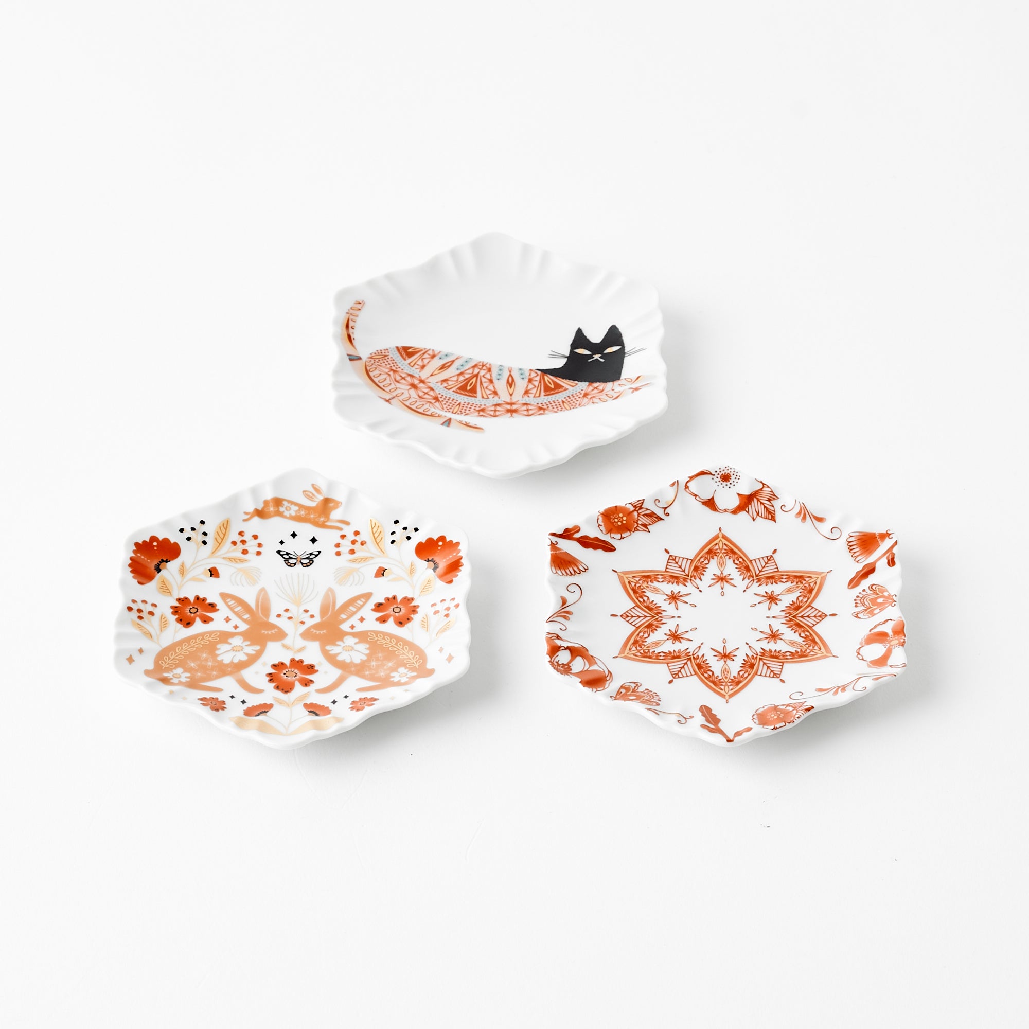 Red Motif Hexagonal Sauce Plate