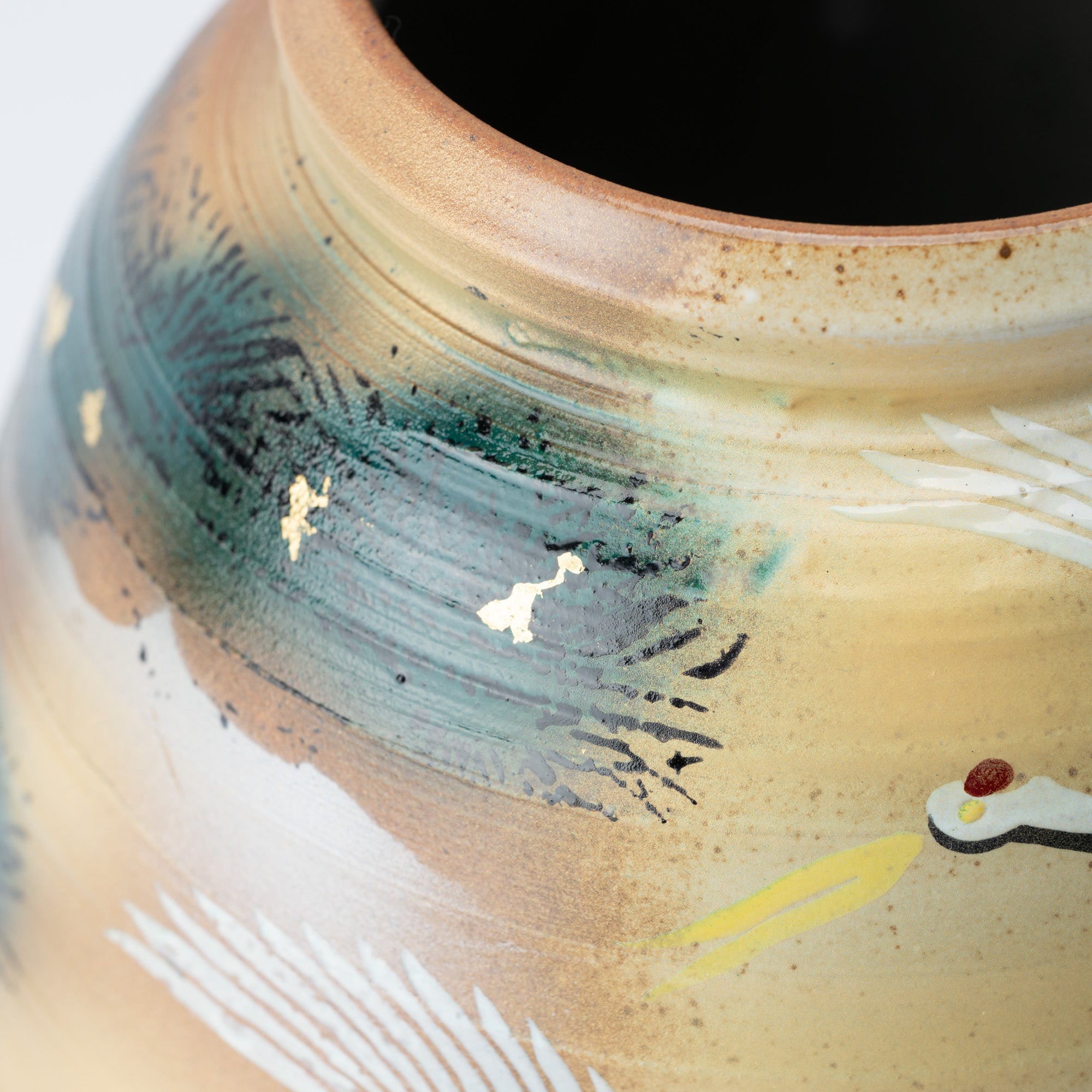 Cranes and Pine Japanese Flower Vase with Stand