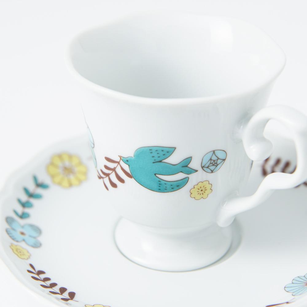 Harekutani Flower and Bird Cup and Saucer - MUSUBI KILN - Handmade Japanese Tableware and Japanese Dinnerware
