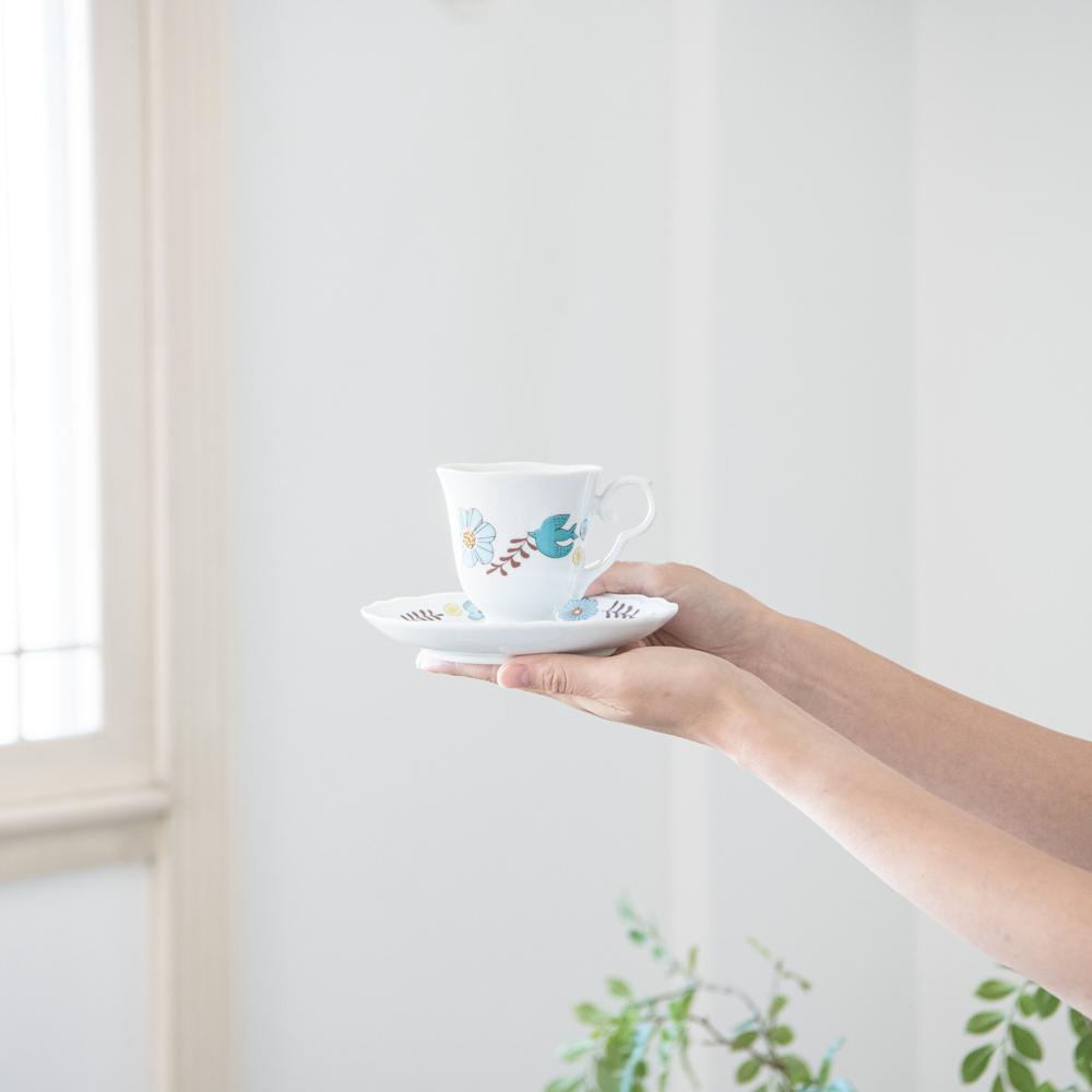 Harekutani Flower and Bird Cup and Saucer - MUSUBI KILN - Handmade Japanese Tableware and Japanese Dinnerware