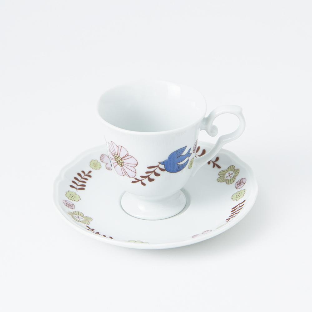 Harekutani Flower and Bird Cup and Saucer - MUSUBI KILN - Handmade Japanese Tableware and Japanese Dinnerware