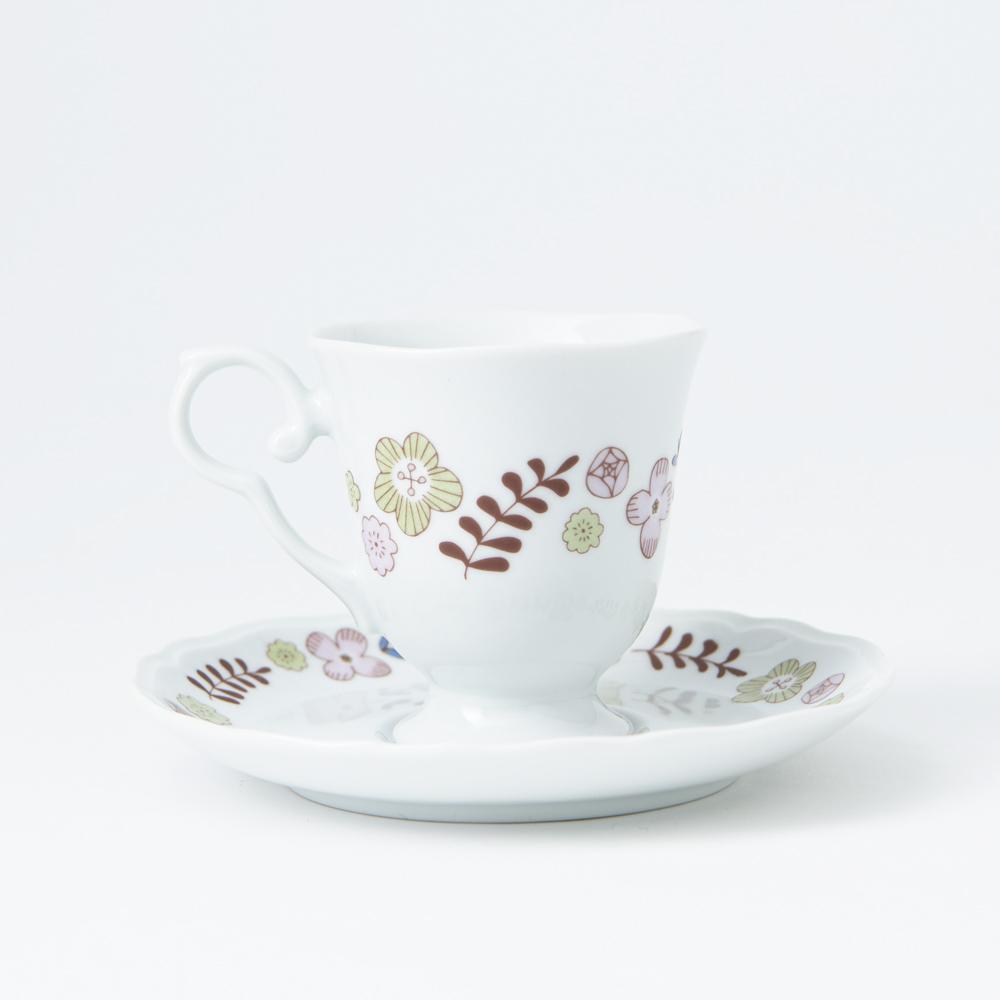 Harekutani Flower and Bird Cup and Saucer - MUSUBI KILN - Handmade Japanese Tableware and Japanese Dinnerware