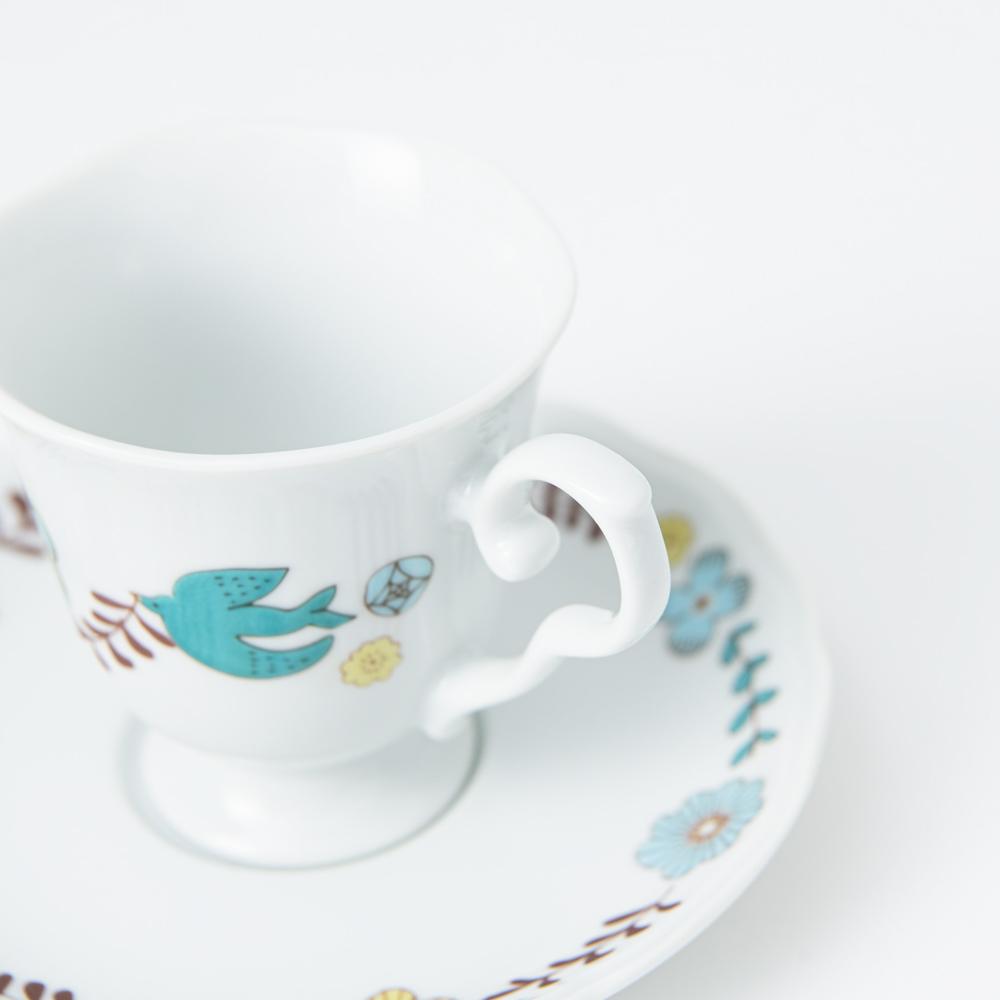 Harekutani Flower and Bird Cup and Saucer - MUSUBI KILN - Handmade Japanese Tableware and Japanese Dinnerware