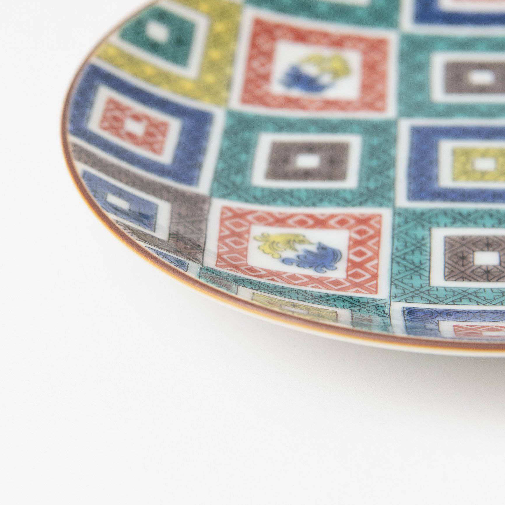 Seikou Kiln Color Tiles Kutani Round Plate - MUSUBI KILN - Handmade Japanese Tableware and Japanese Dinnerware