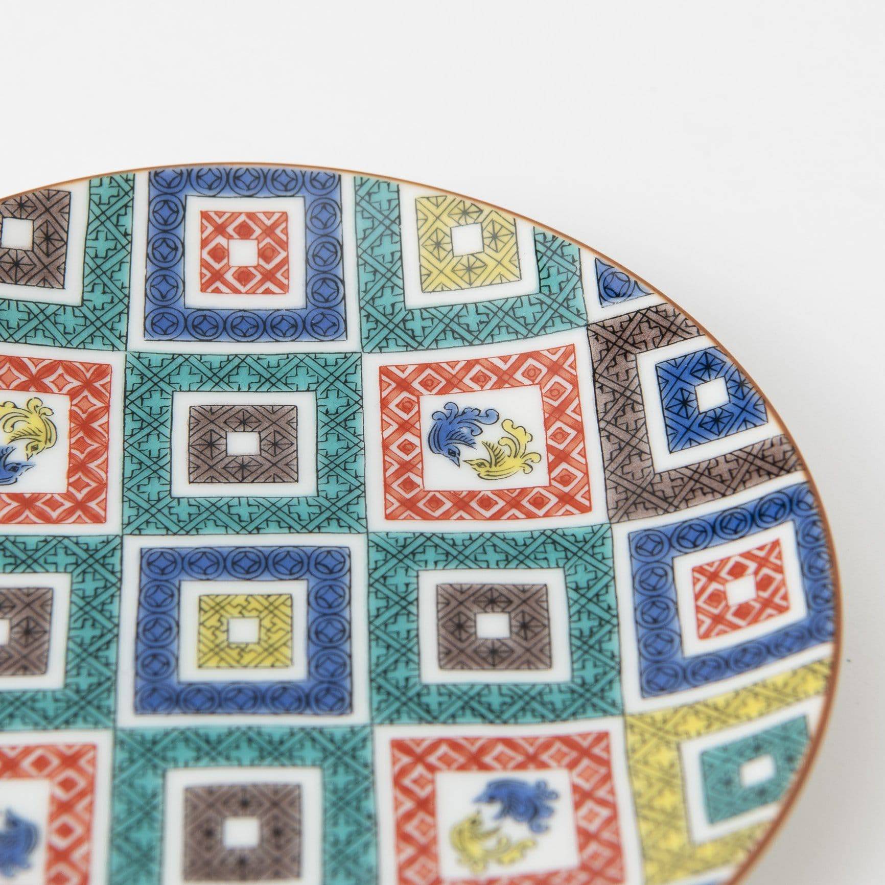 Seikou Kiln Color Tiles Kutani Round Plate - MUSUBI KILN - Handmade Japanese Tableware and Japanese Dinnerware