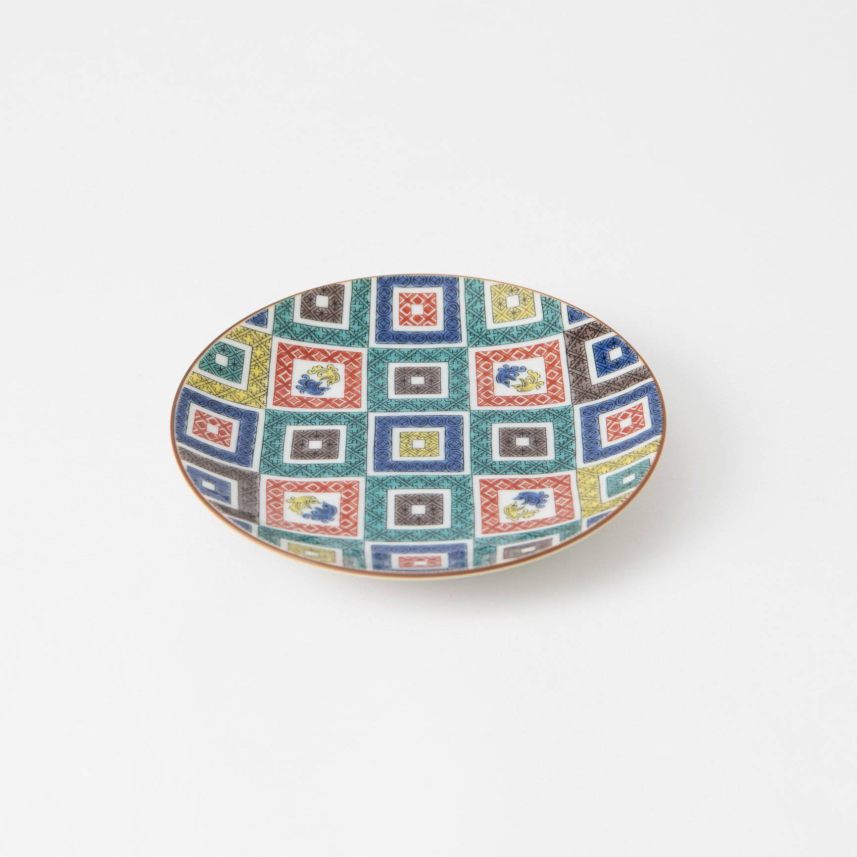 Seikou Kiln Color Tiles Kutani Round Plate - MUSUBI KILN - Handmade Japanese Tableware and Japanese Dinnerware