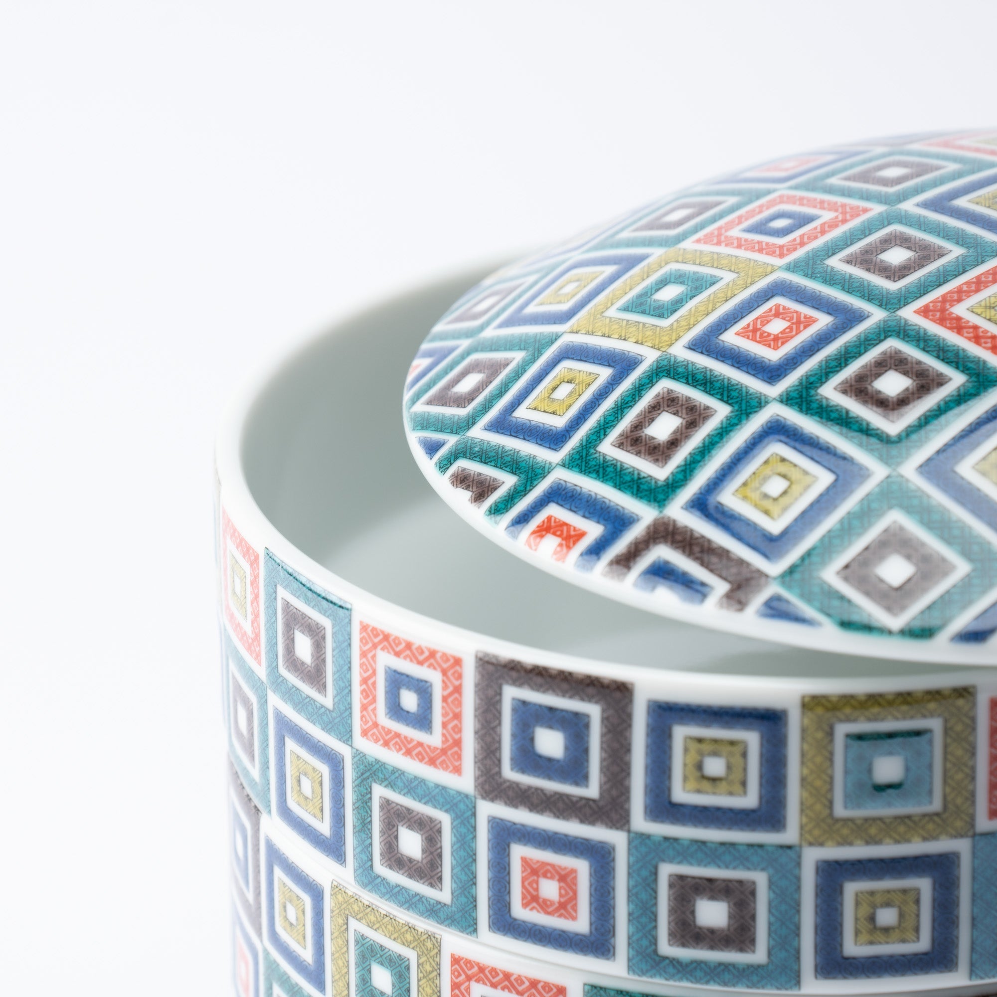 Seikou Kiln Color Tiles Kutani Three Tiers Jubako Bento Box - MUSUBI KILN - Quality Japanese Tableware and Gift