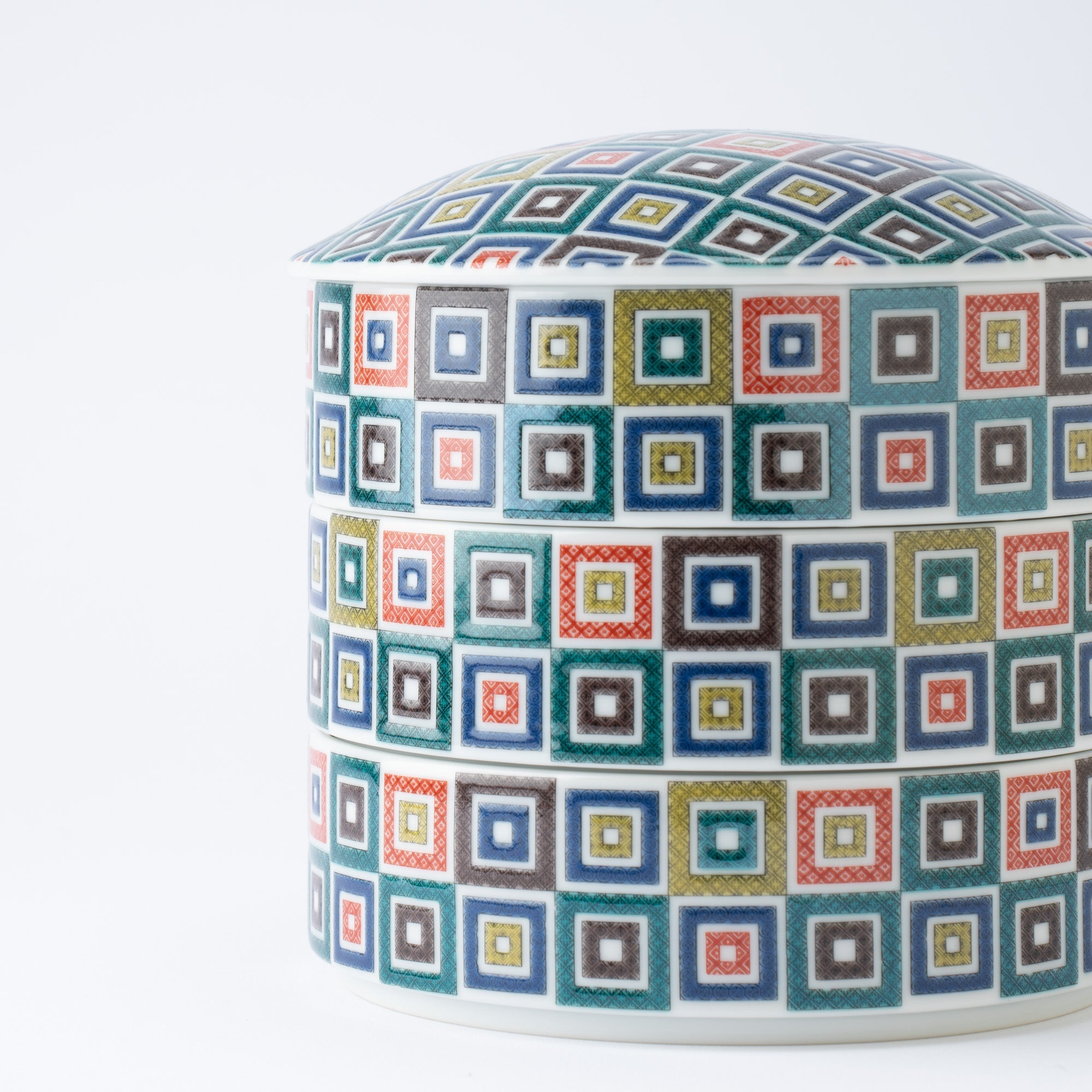 Seikou Kiln Color Tiles Kutani Three Tiers Jubako Bento Box - MUSUBI KILN - Quality Japanese Tableware and Gift