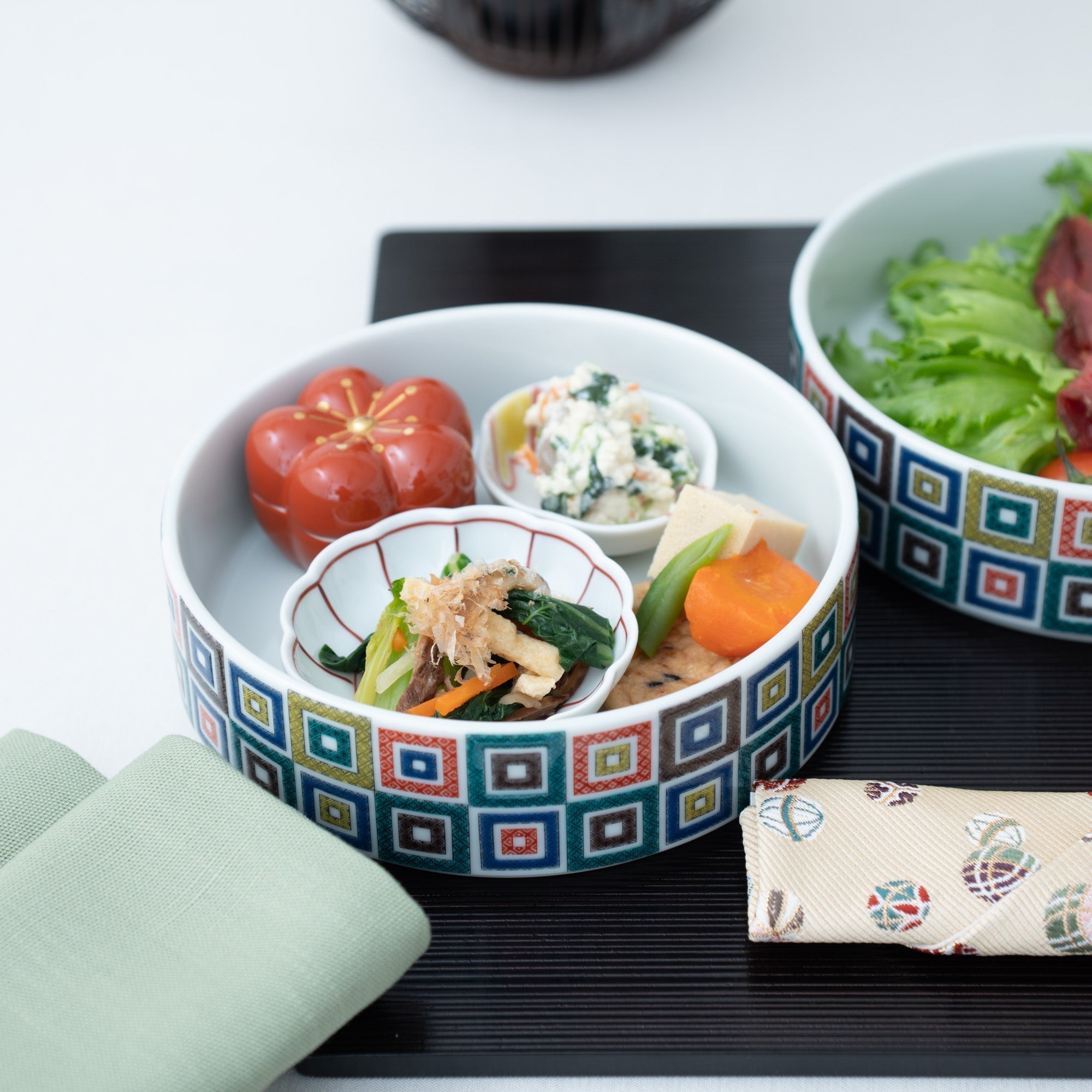 Seikou Kiln Color Tiles Kutani Three Tiers Jubako Bento Box - MUSUBI KILN - Quality Japanese Tableware and Gift
