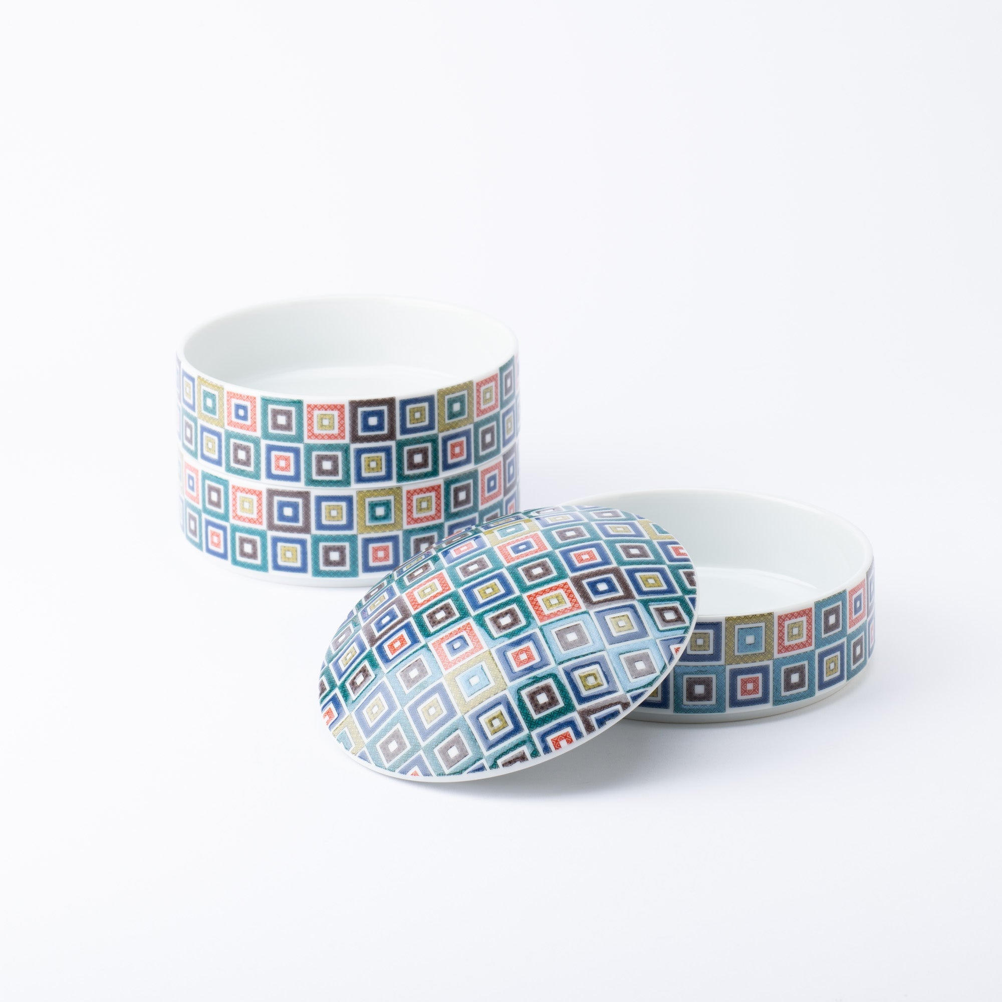 Seikou Kiln Color Tiles Kutani Three Tiers Jubako Bento Box - MUSUBI KILN - Quality Japanese Tableware and Gift