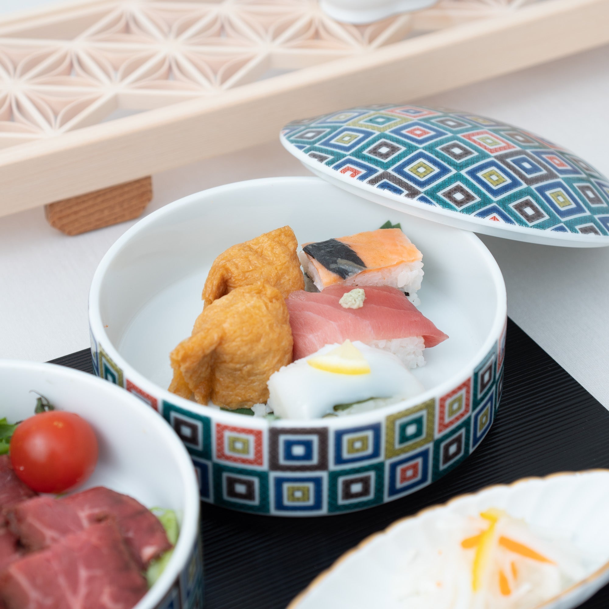 Seikou Kiln Color Tiles Kutani Three Tiers Jubako Bento Box - MUSUBI KILN - Quality Japanese Tableware and Gift