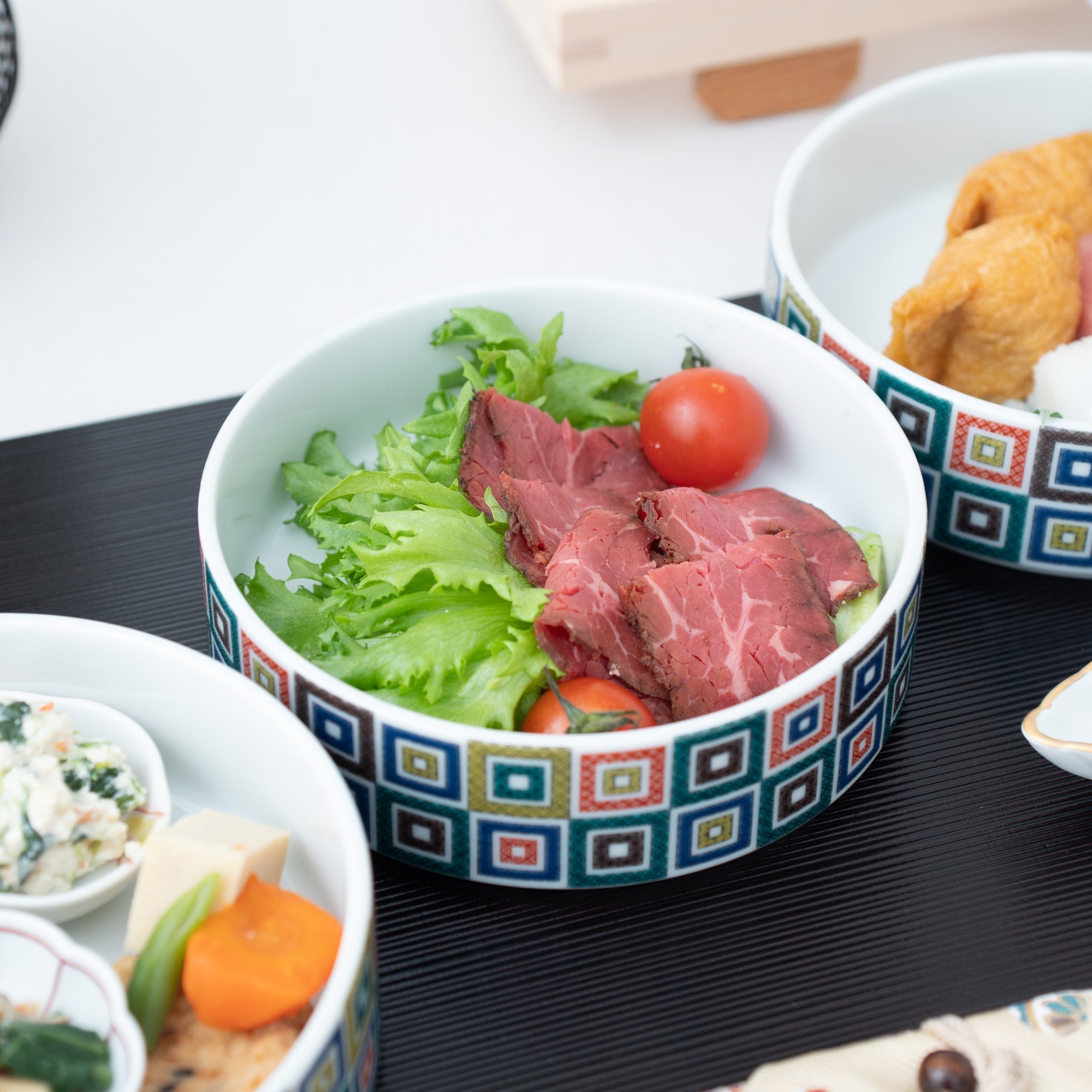 Seikou Kiln Color Tiles Kutani Three Tiers Jubako Bento Box - MUSUBI KILN - Quality Japanese Tableware and Gift