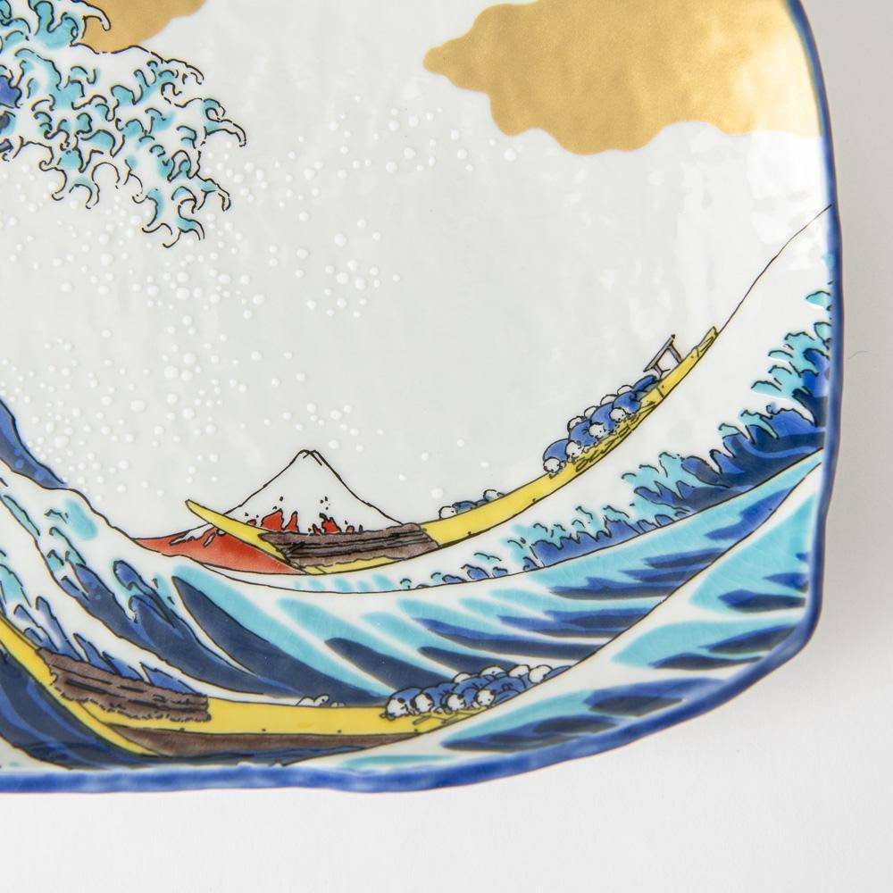 Seikou Kiln Hokusai Wave Kutani Rectangle Plate - MUSUBI KILN - Handmade Japanese Tableware and Japanese Dinnerware