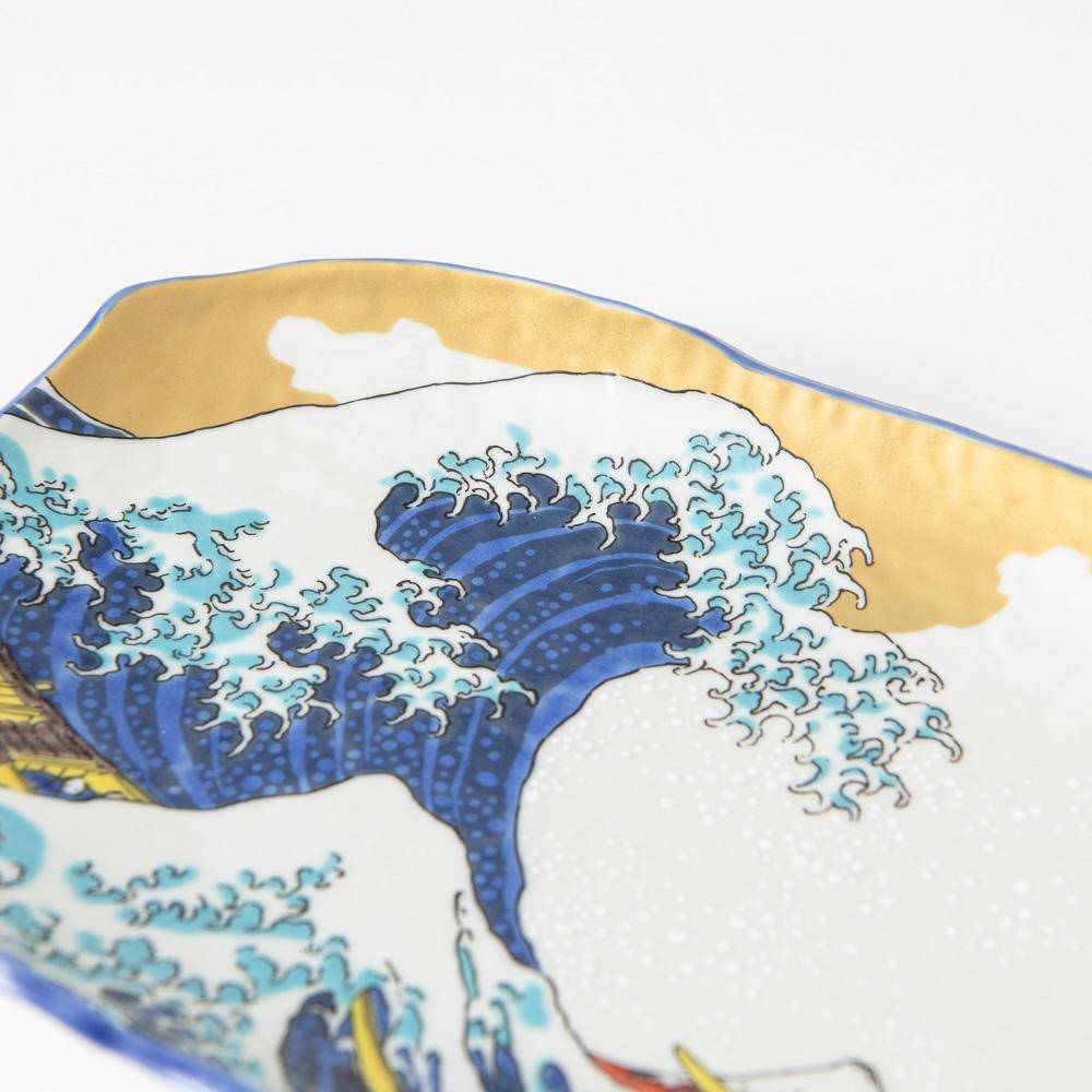 Seikou Kiln Hokusai Wave Kutani Rectangle Plate - MUSUBI KILN - Handmade Japanese Tableware and Japanese Dinnerware