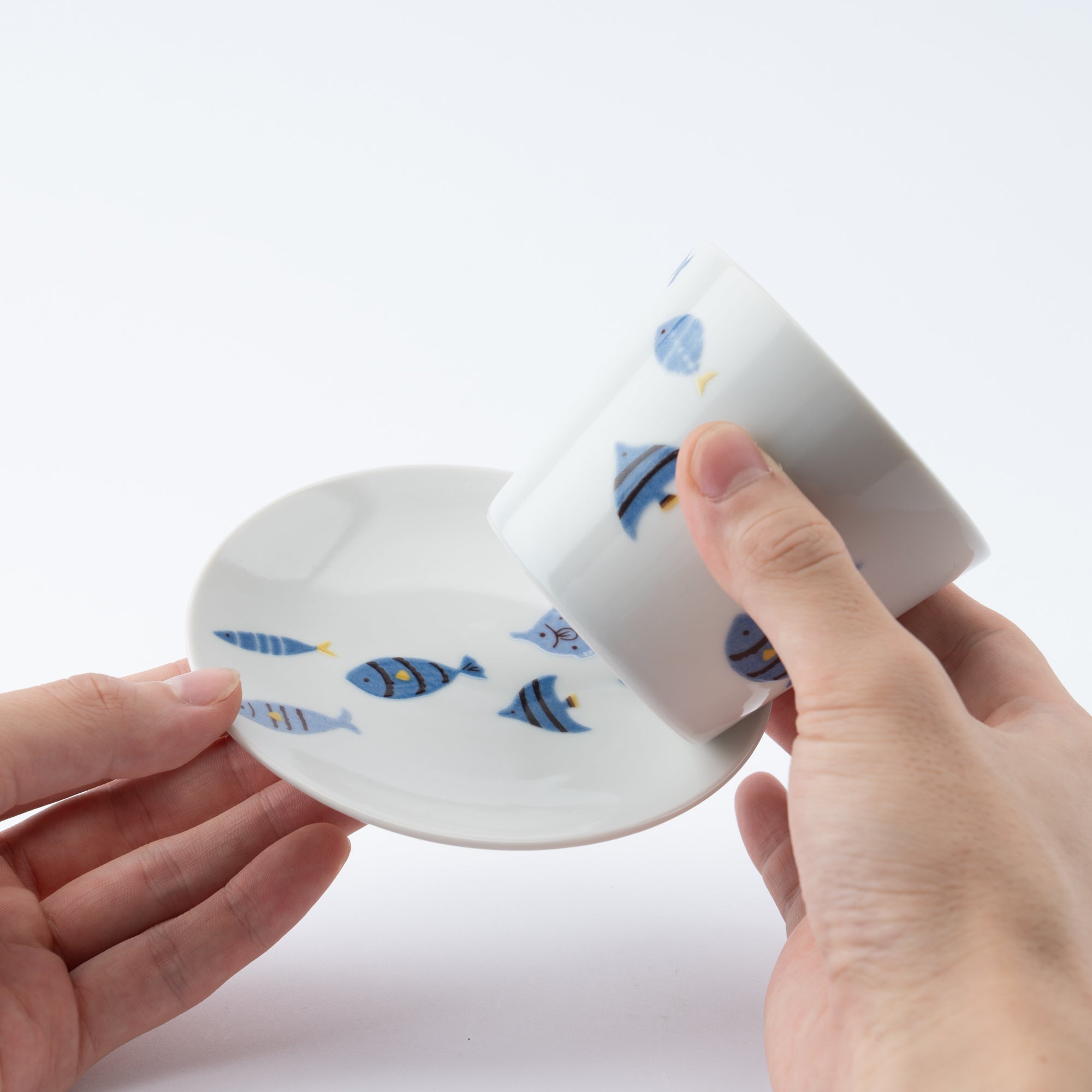 Playful Blue Japanese Cup & Saucer