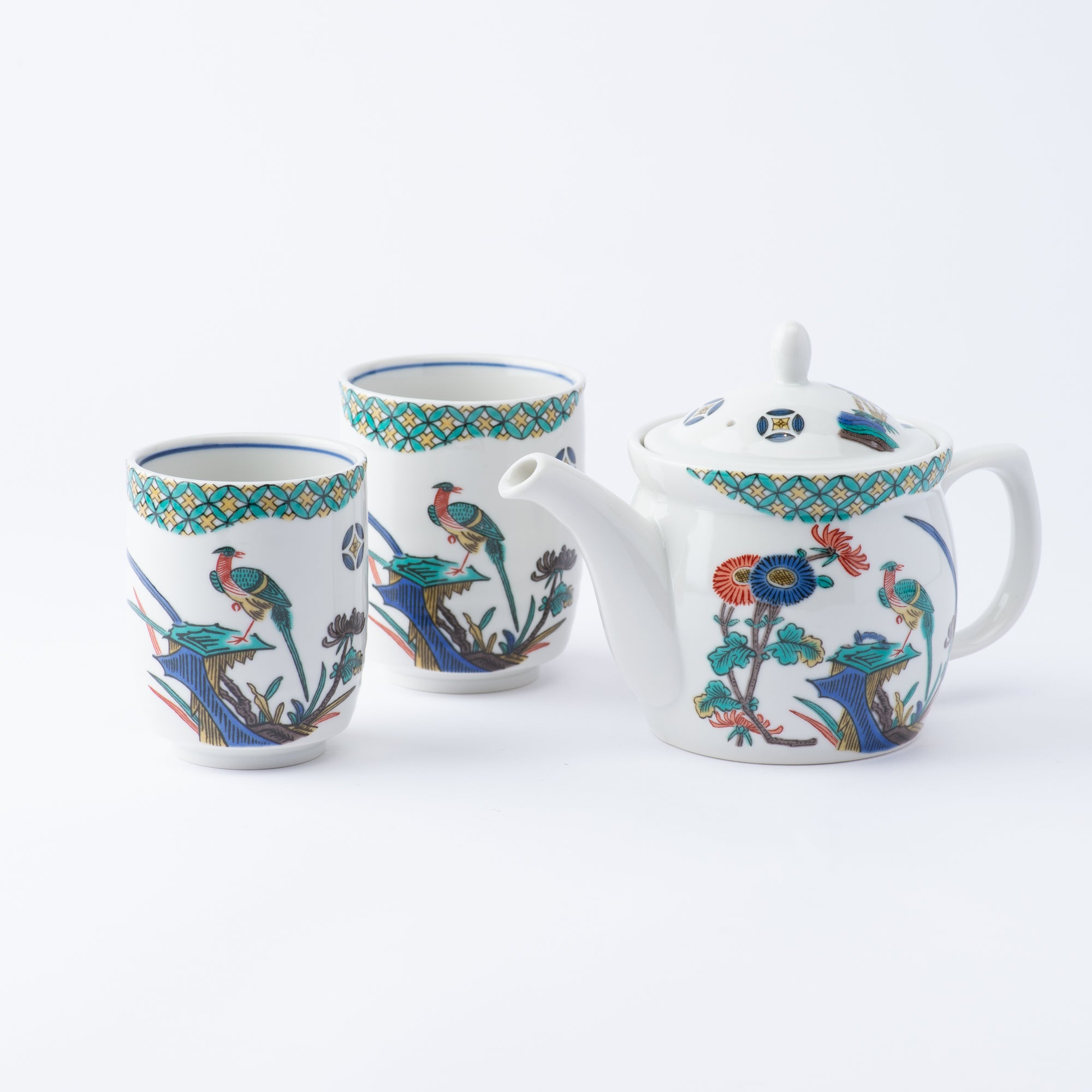 Ko-Kutani Bird and Flower Japanese Tea Set
