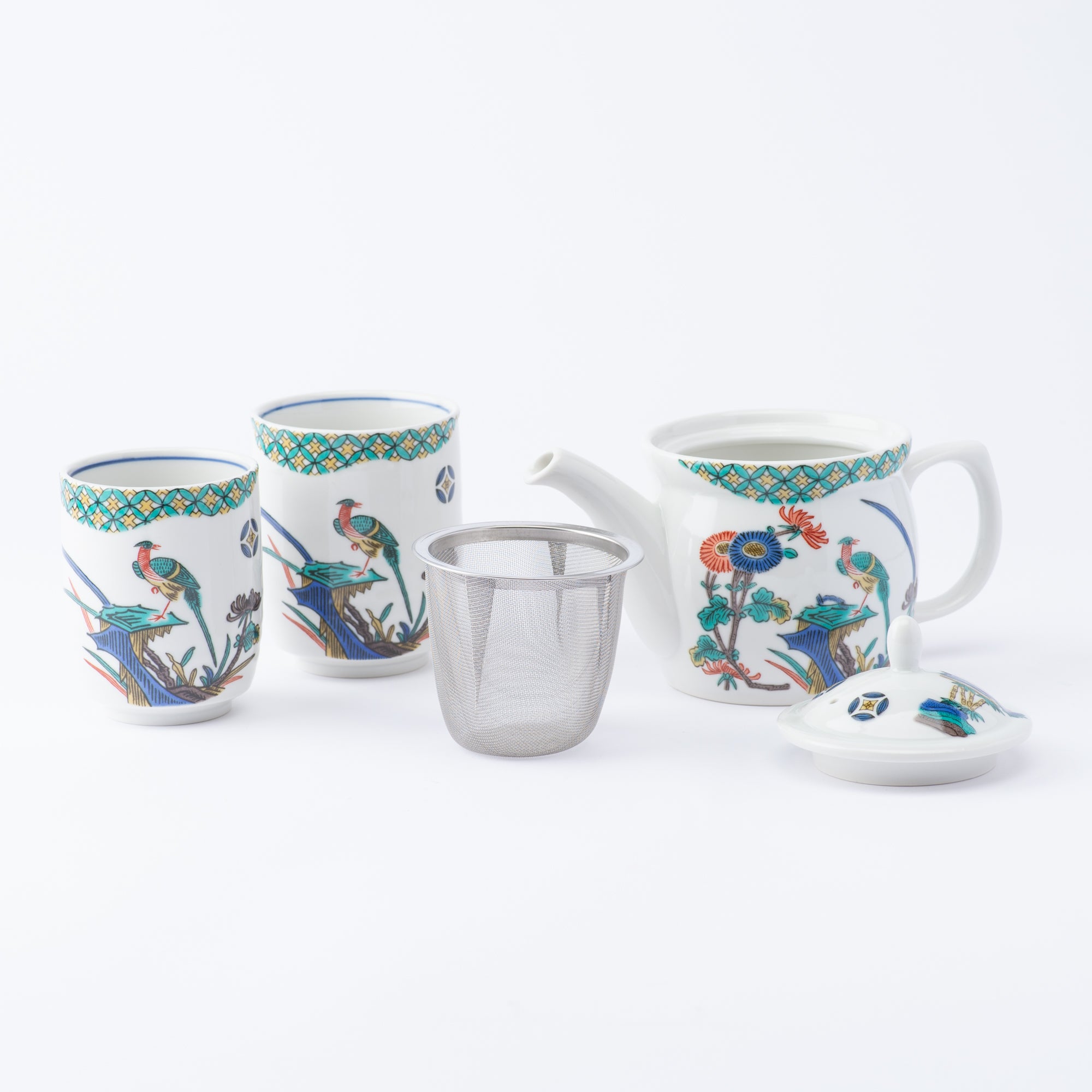 Ko-Kutani Bird and Flower Japanese Tea Set