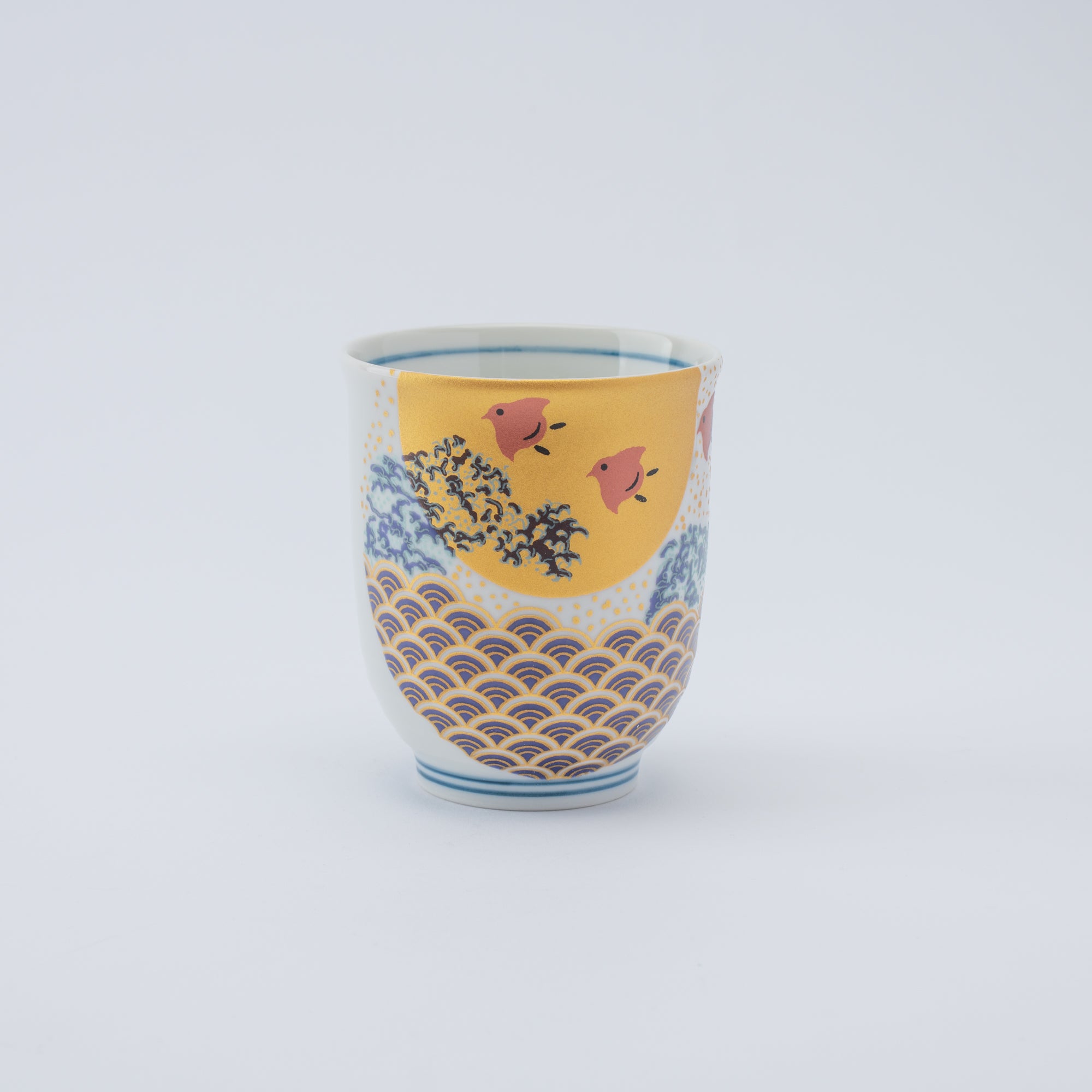 Waves and Birds Yunomi Japanese Teacup Pair