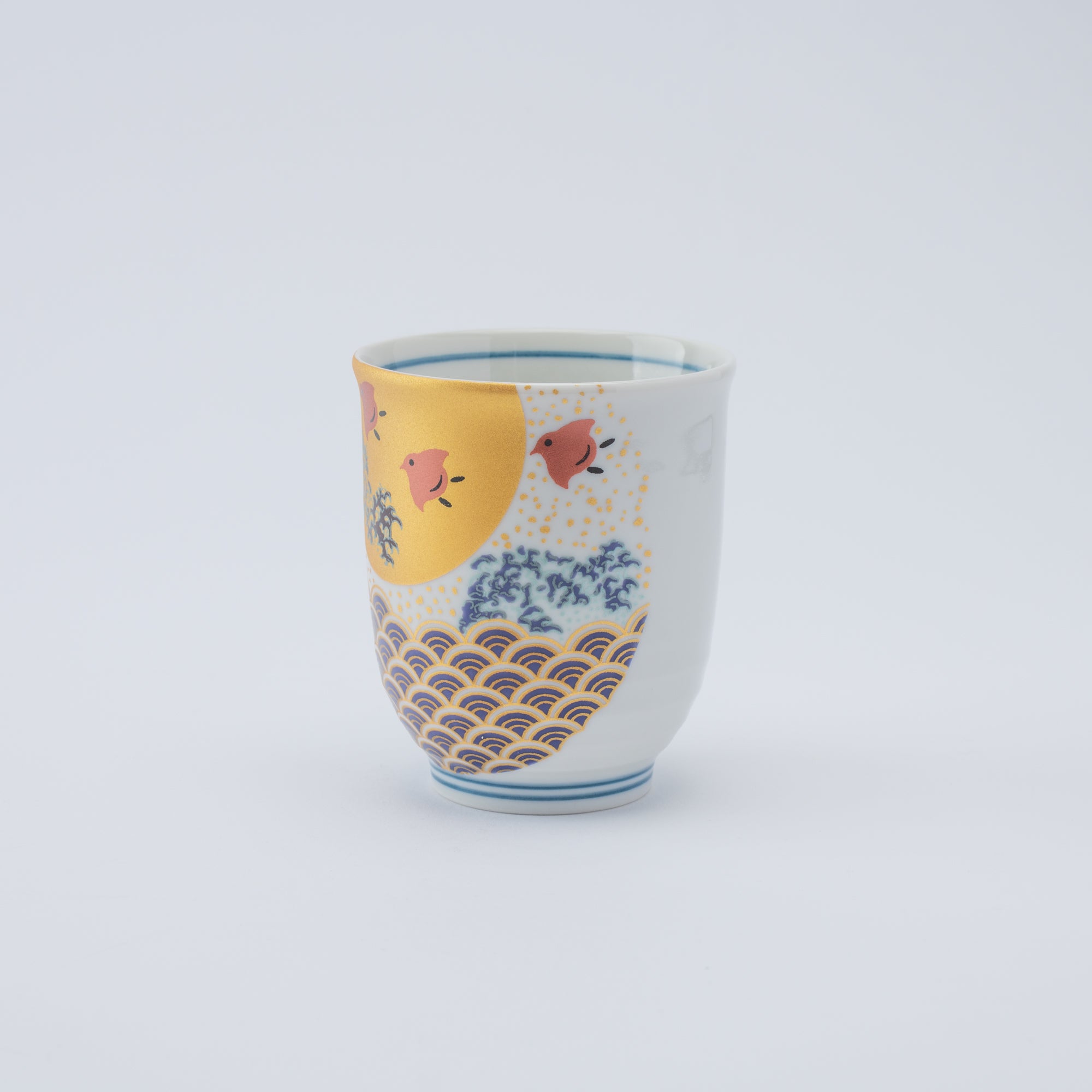 Waves and Birds Yunomi Japanese Teacup Pair