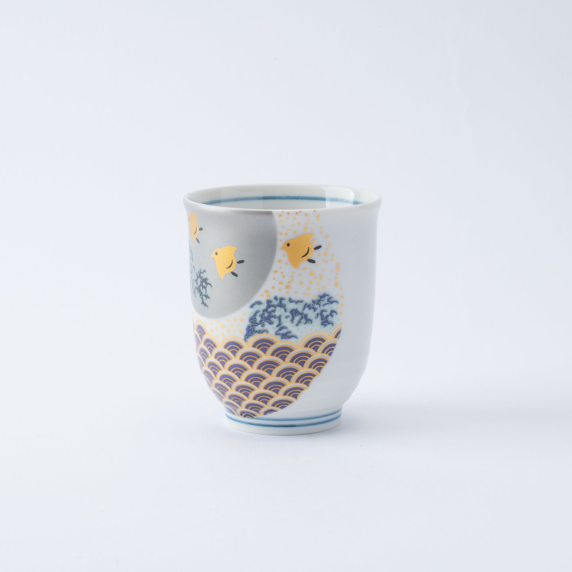 Waves and Birds Yunomi Japanese Teacup Pair