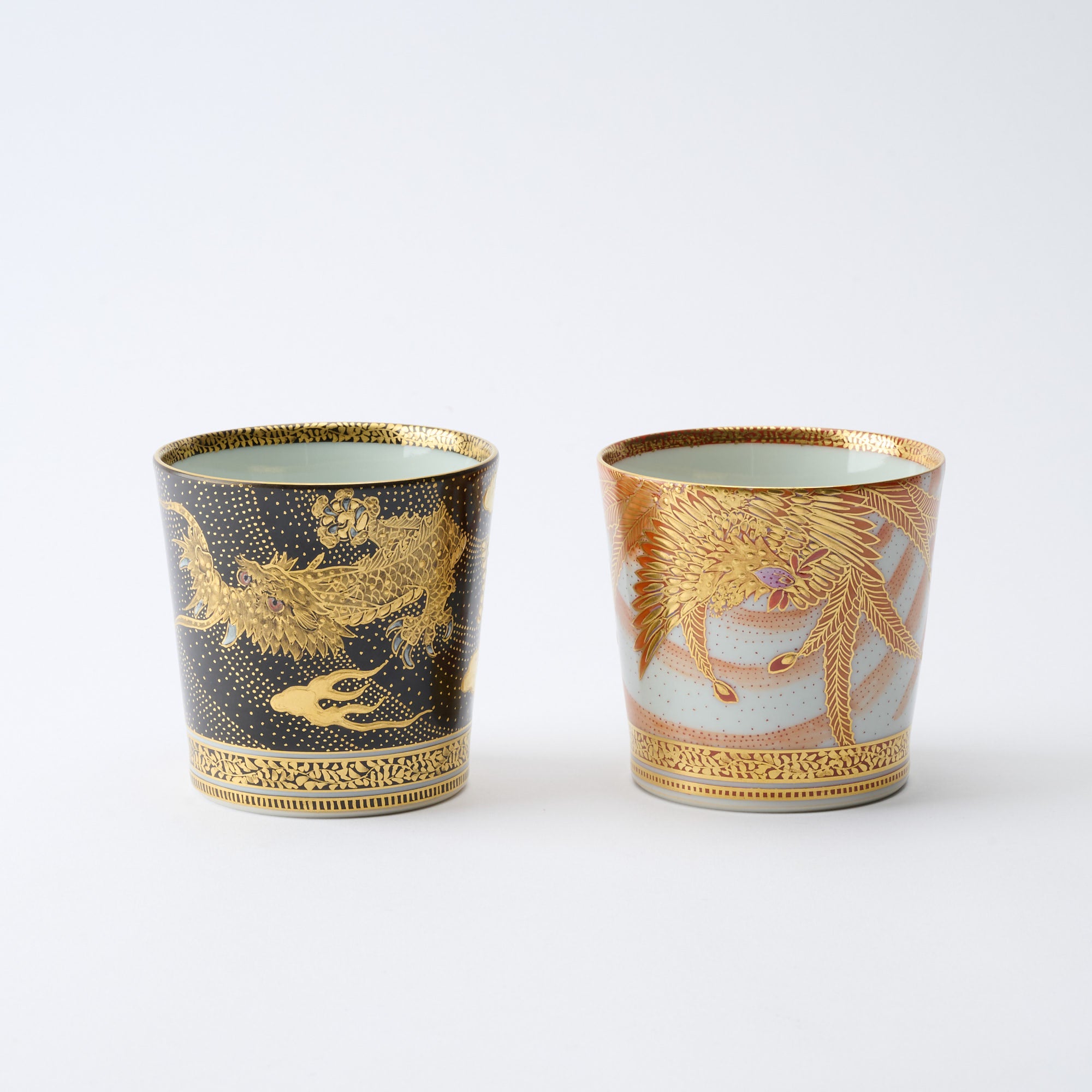 Kinrande Dragon & Phoenix Cup Pair - JAPAN KUTANI SHOP