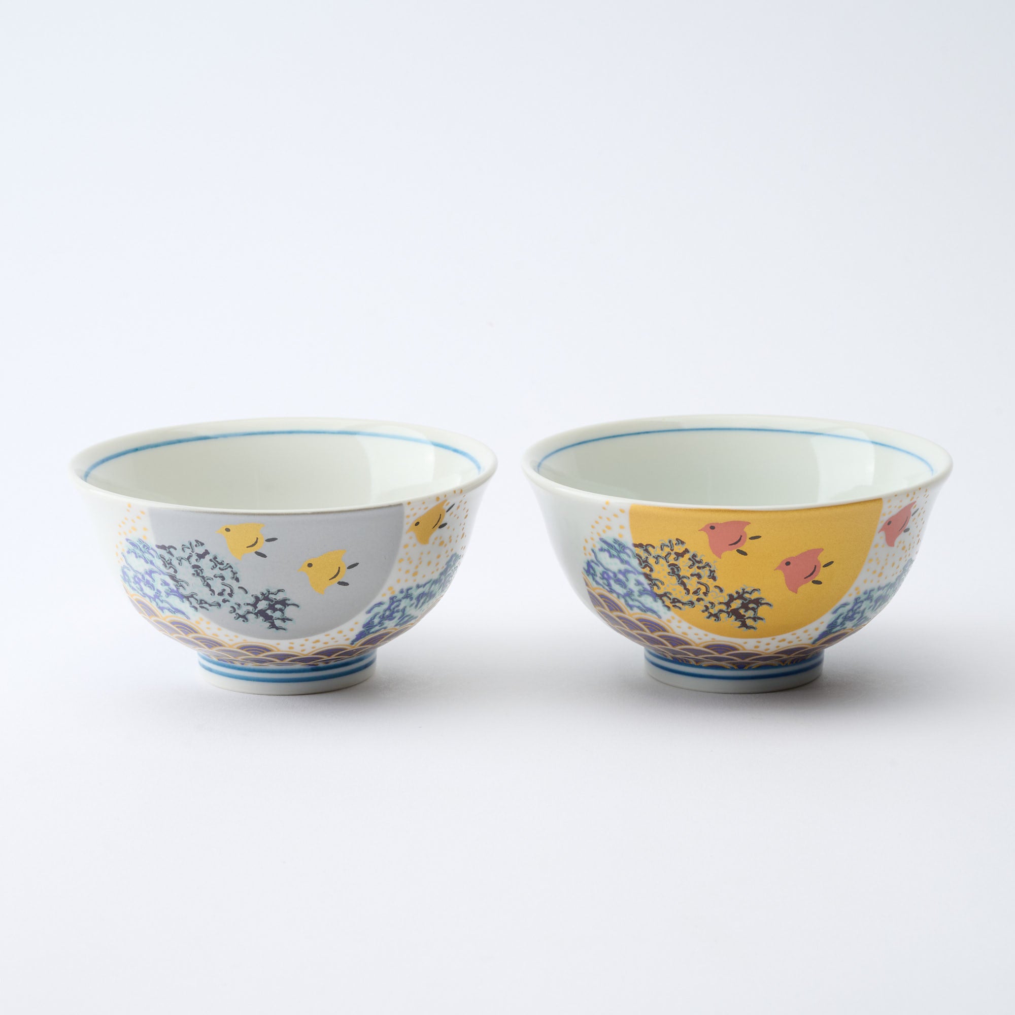 Waves and Birds Japanese Rice Bowl Pair - JAPAN KUTANI SHOP