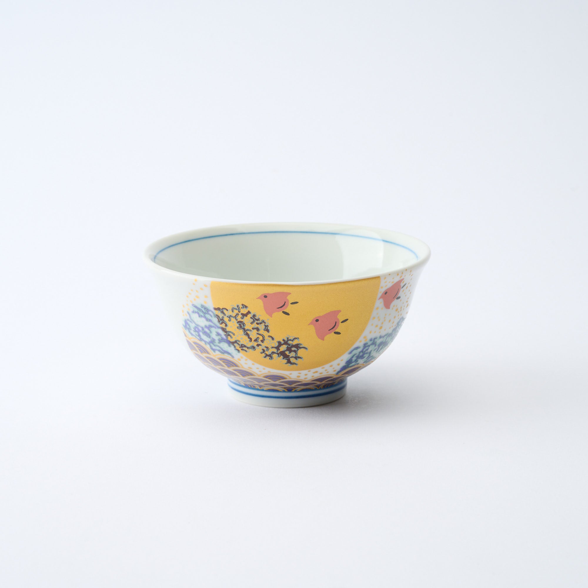 Waves and Birds Japanese Rice Bowl Pair - JAPAN KUTANI SHOP
