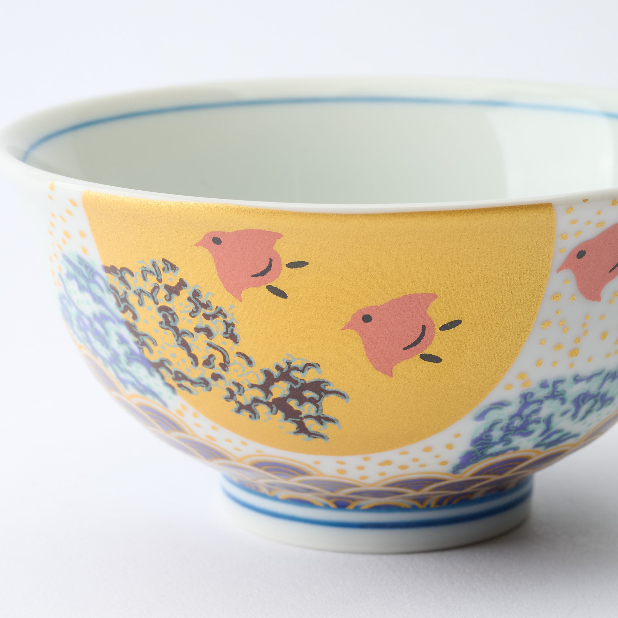 Waves and Birds Japanese Rice Bowl Pair - JAPAN KUTANI SHOP