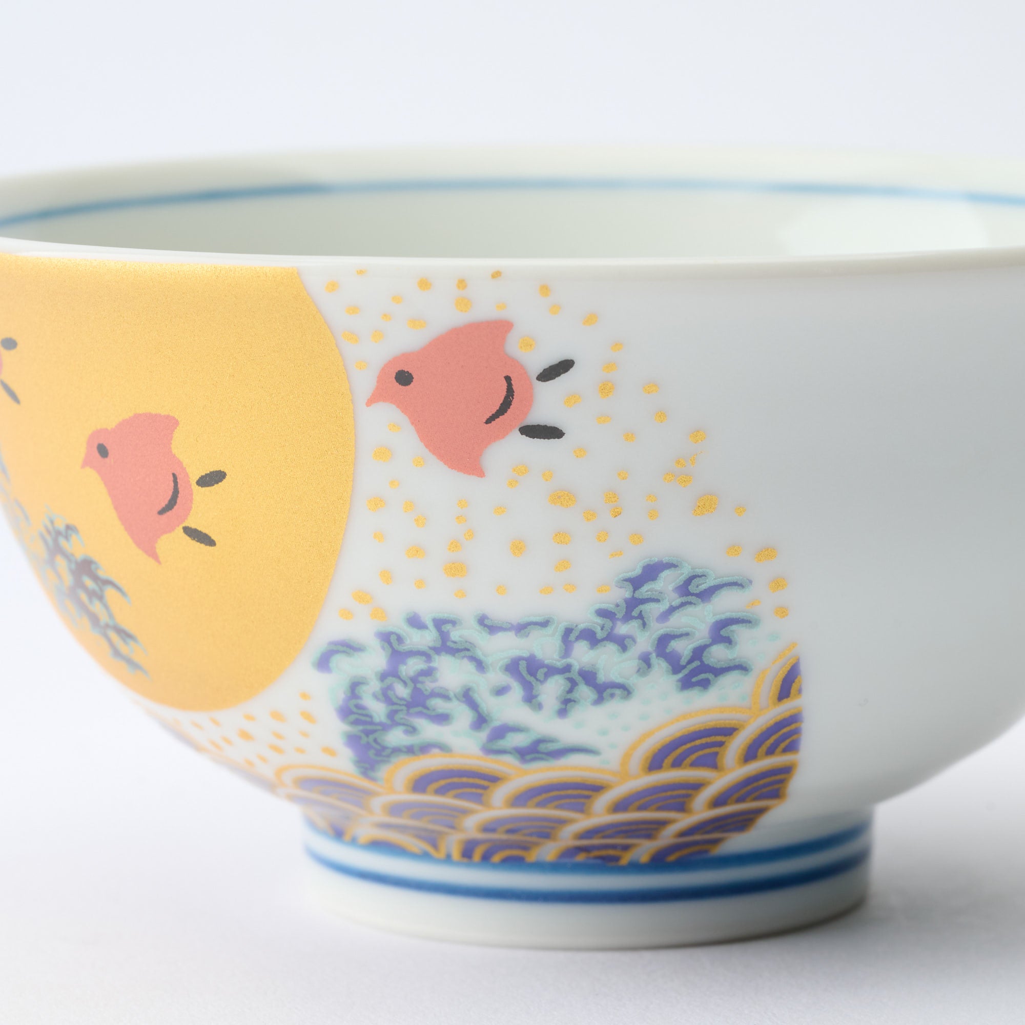 Waves and Birds Japanese Rice Bowl Pair - JAPAN KUTANI SHOP