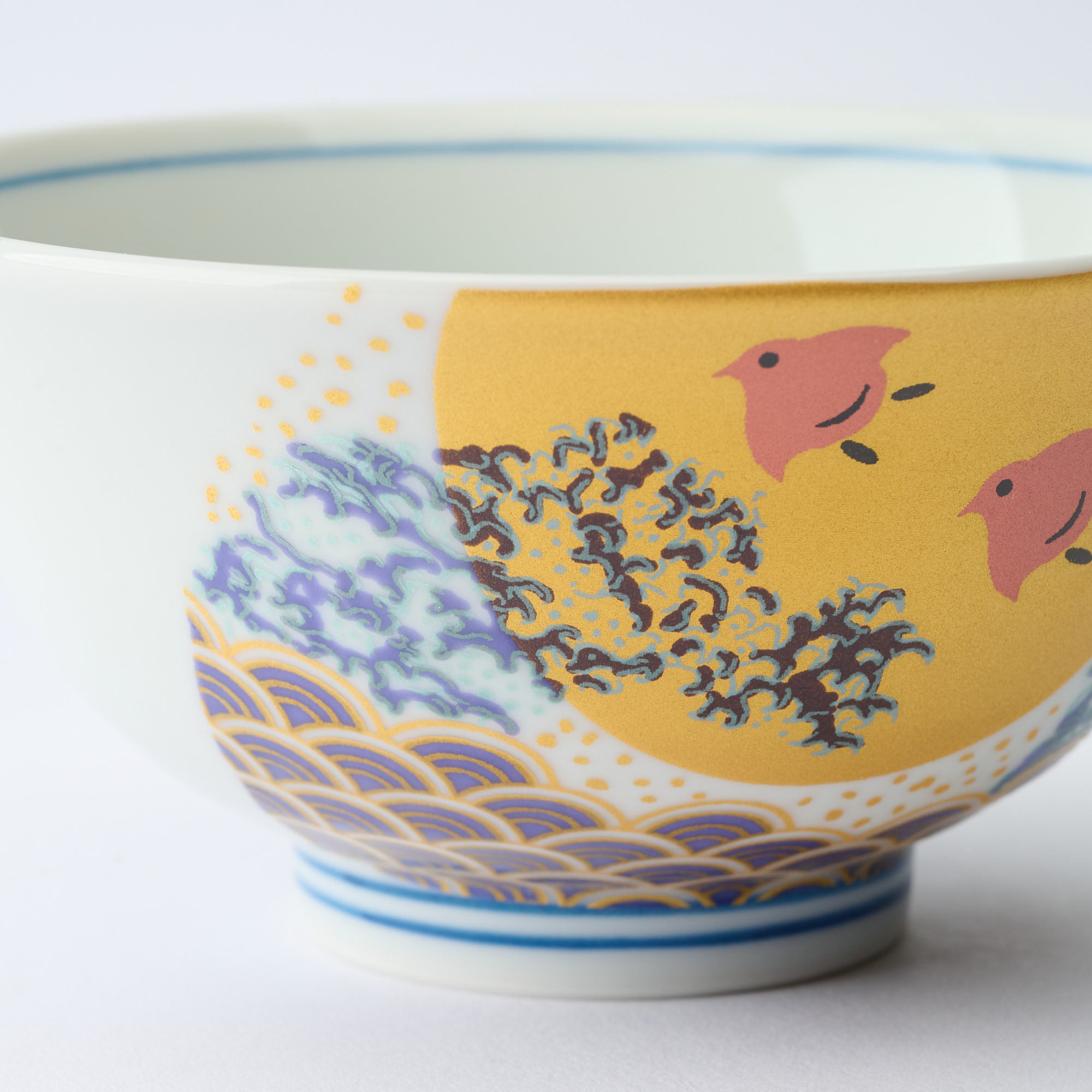 Waves and Birds Japanese Rice Bowl Pair - JAPAN KUTANI SHOP