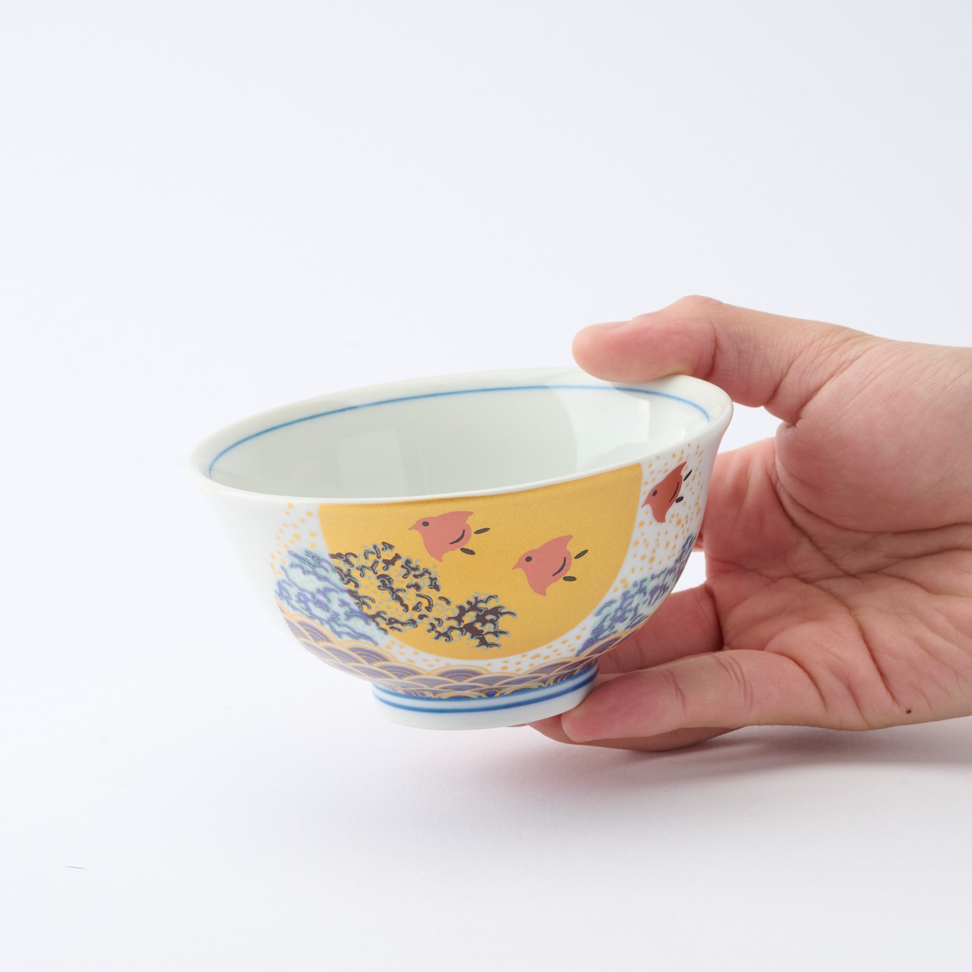 Waves and Birds Japanese Rice Bowl Pair - JAPAN KUTANI SHOP