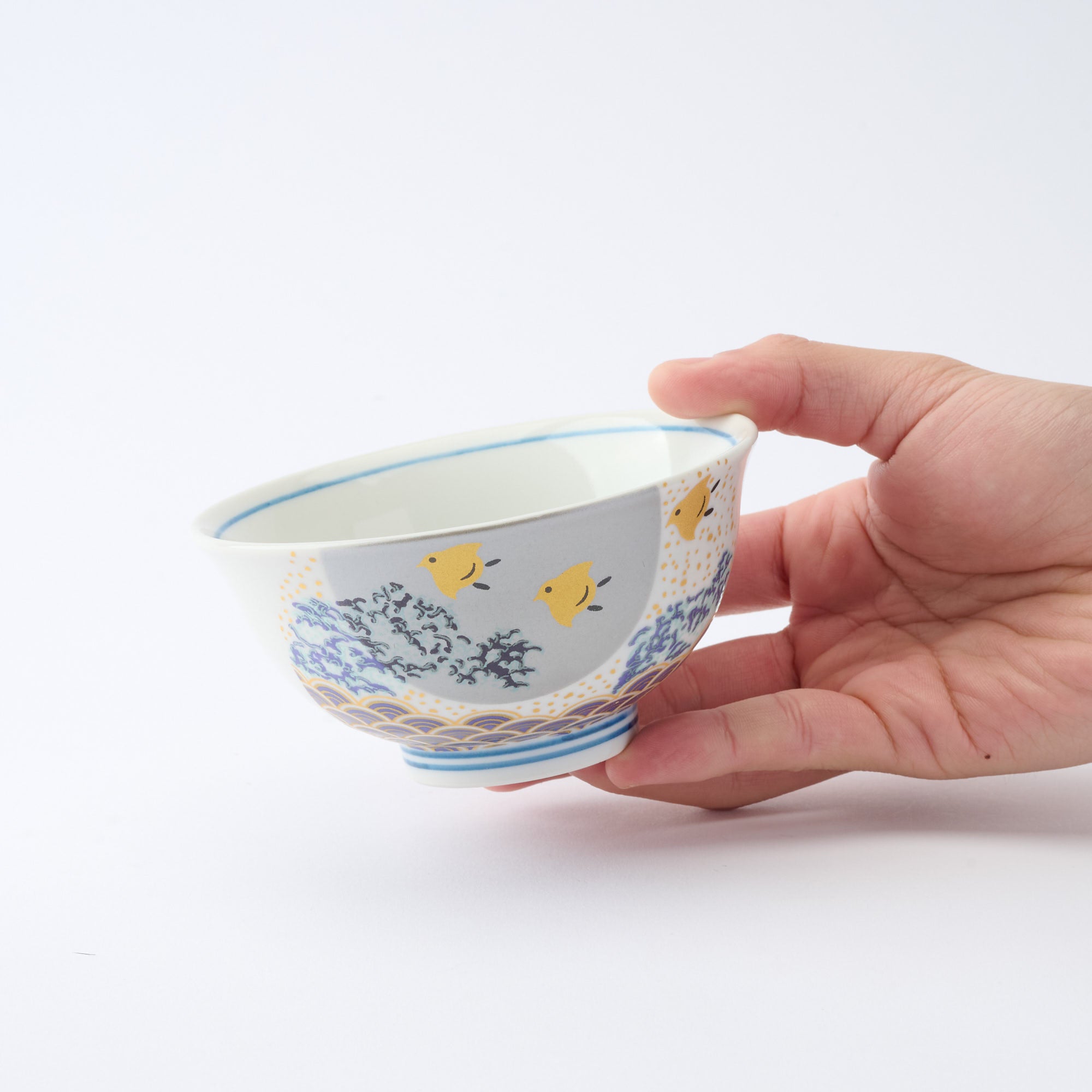 Waves and Birds Japanese Rice Bowl Pair - JAPAN KUTANI SHOP
