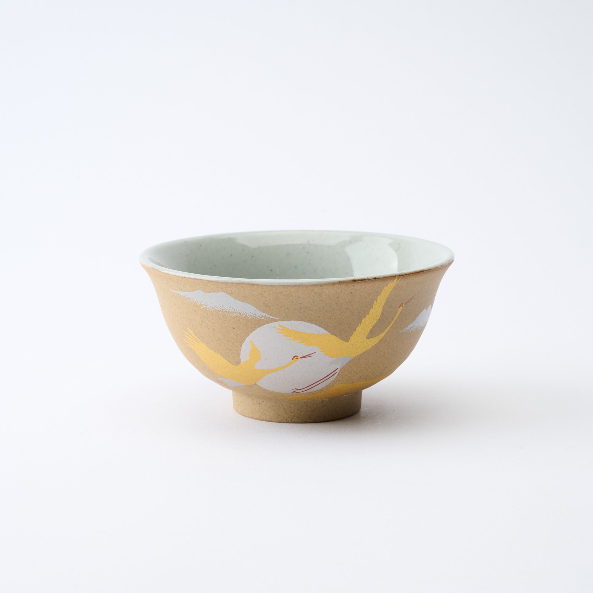 Golden and Silver Cranes Rice Bowl and Japanese Yunomi Teacup Pair Set - JAPAN KUTANI SHOP