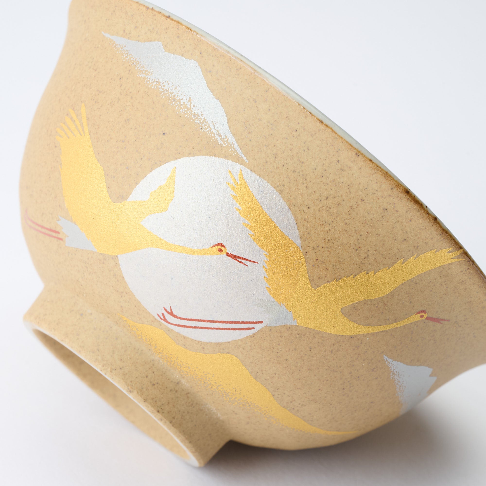 Golden and Silver Cranes Rice Bowl and Japanese Yunomi Teacup Pair Set - JAPAN KUTANI SHOP