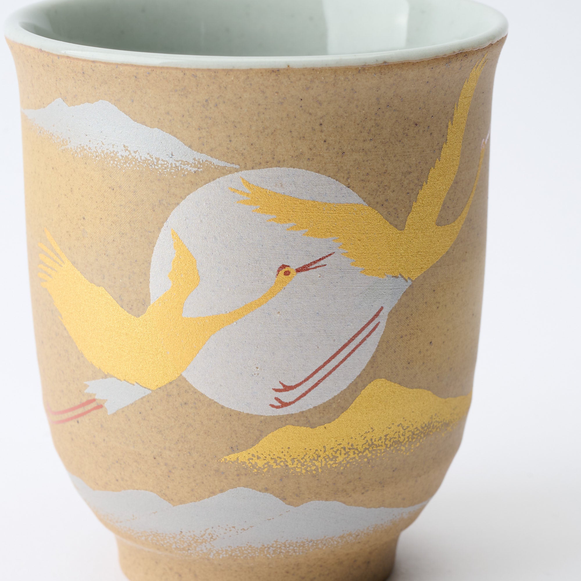 Golden and Silver Cranes Rice Bowl and Japanese Yunomi Teacup Pair Set - JAPAN KUTANI SHOP