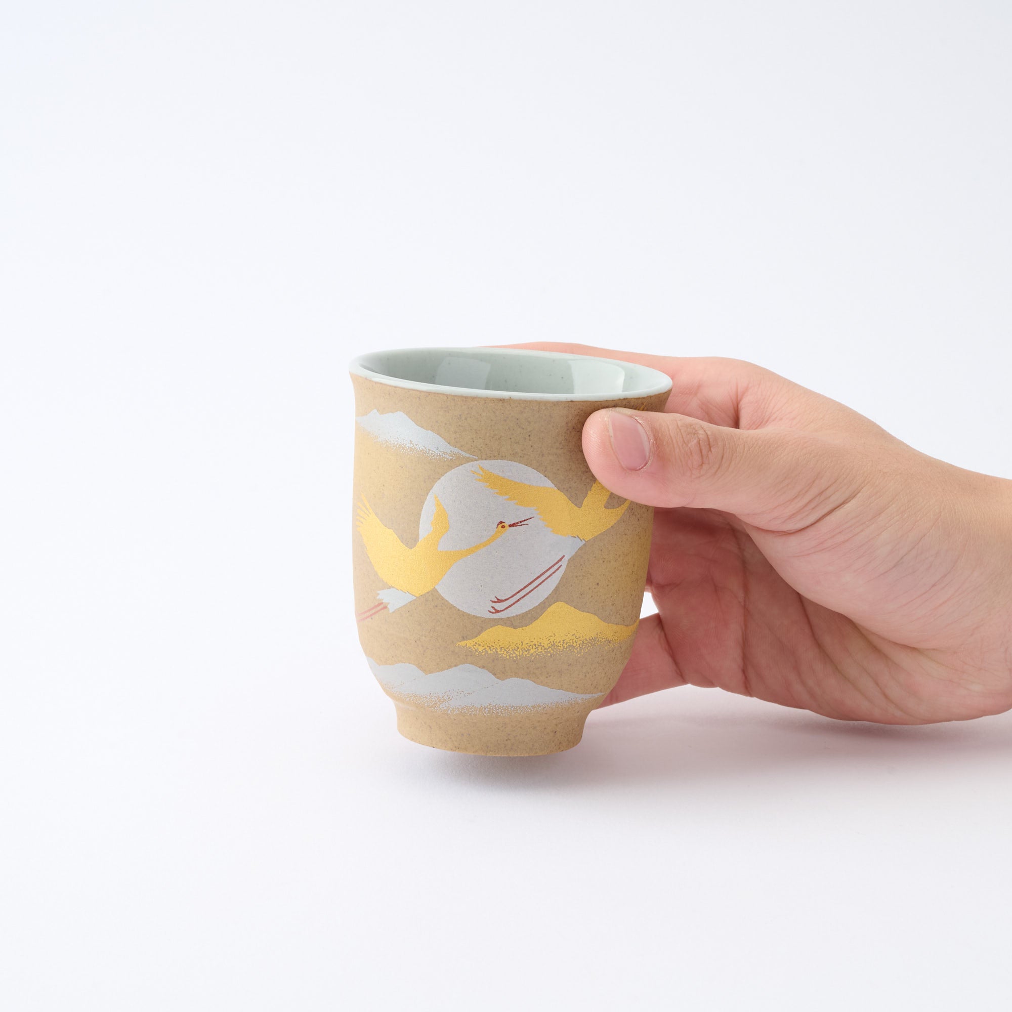 Golden and Silver Cranes Rice Bowl and Japanese Yunomi Teacup Pair Set - JAPAN KUTANI SHOP