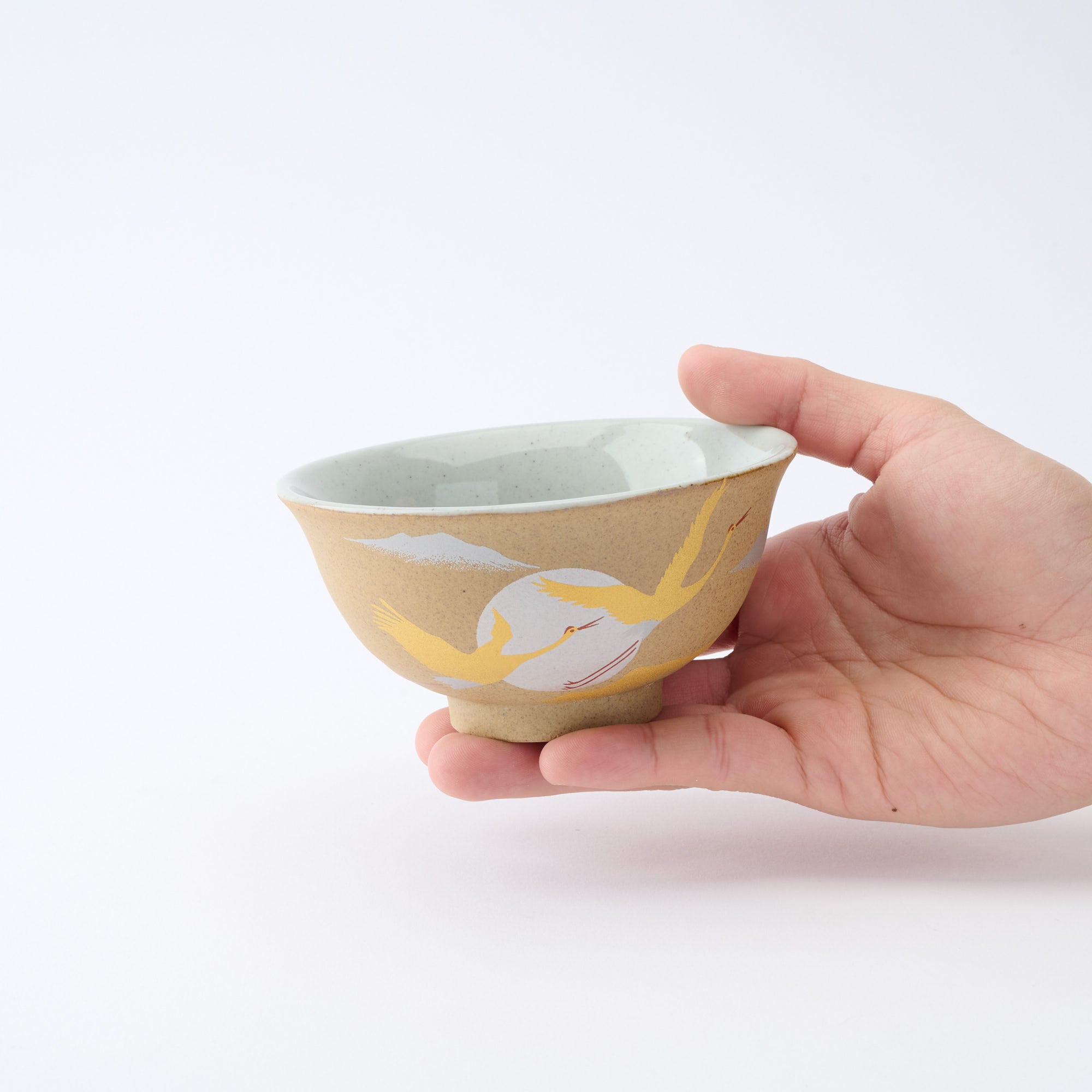 Golden and Silver Cranes Rice Bowl and Japanese Yunomi Teacup Pair Set - JAPAN KUTANI SHOP
