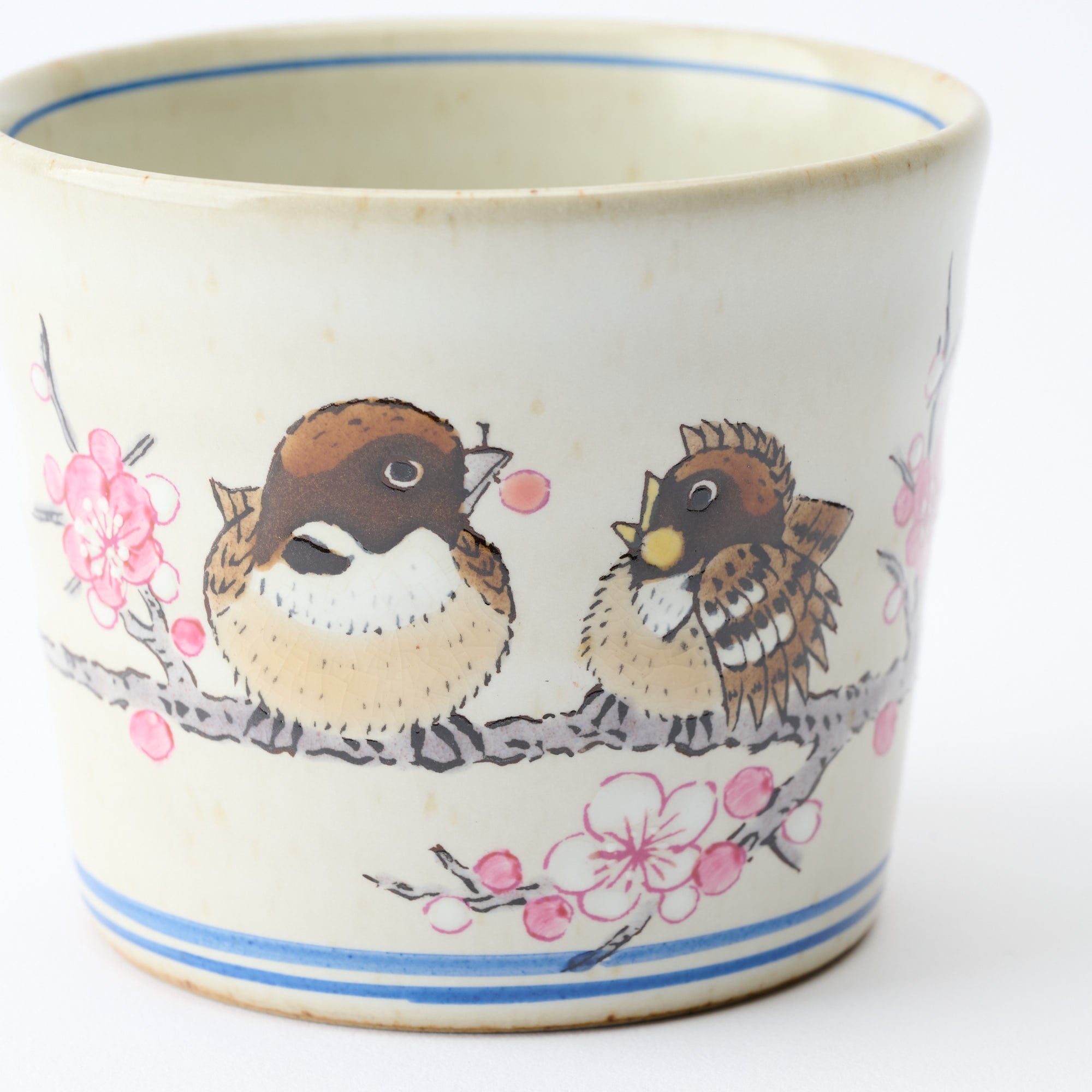 Plum Blossoms and Sparrow Soba Choko Cup - JAPAN KUTANI SHOP