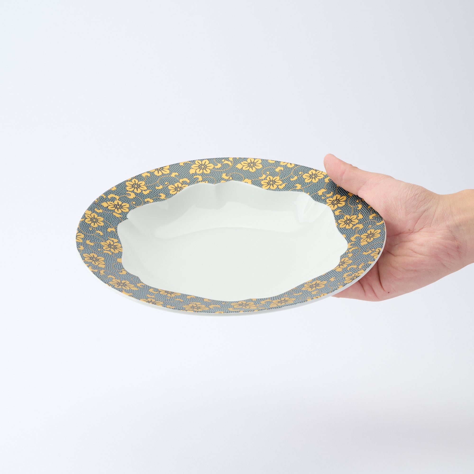 Golden Clematis Aochibu Deep Dinner Plate - JAPAN KUTANI SHOP