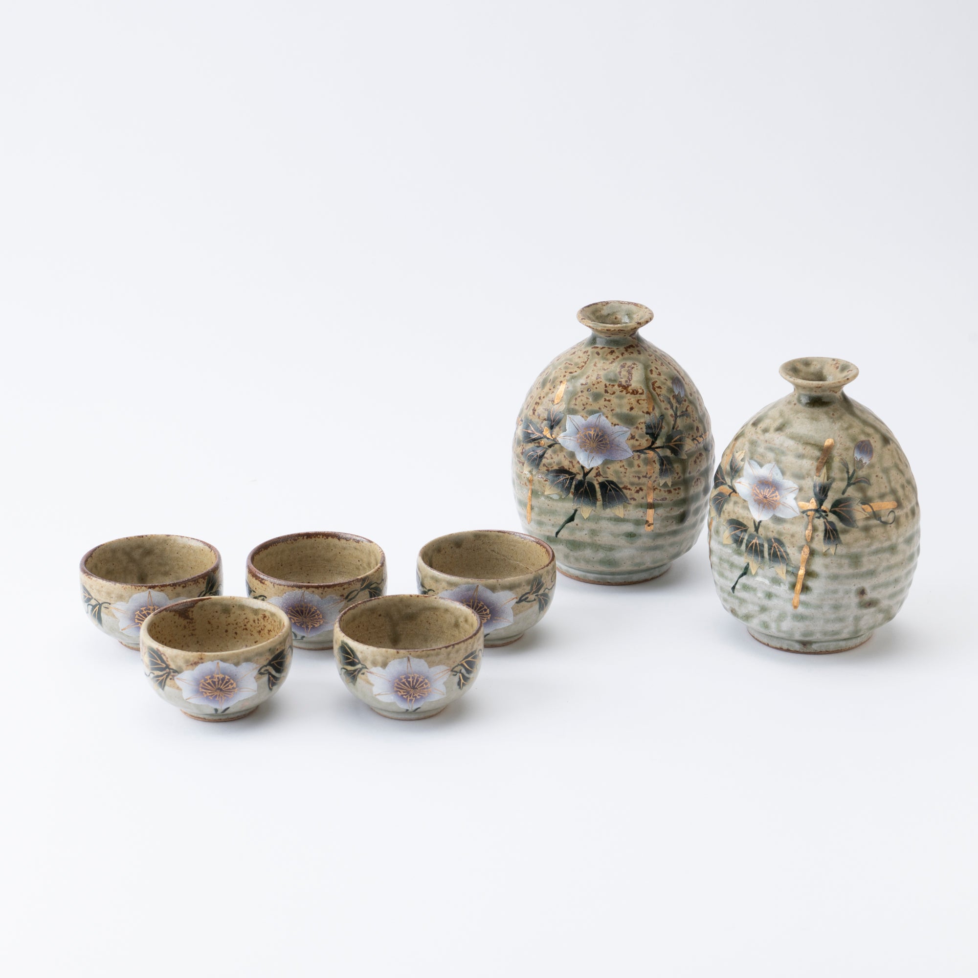 White Clematis Sake Set - JAPAN KUTANI SHOP