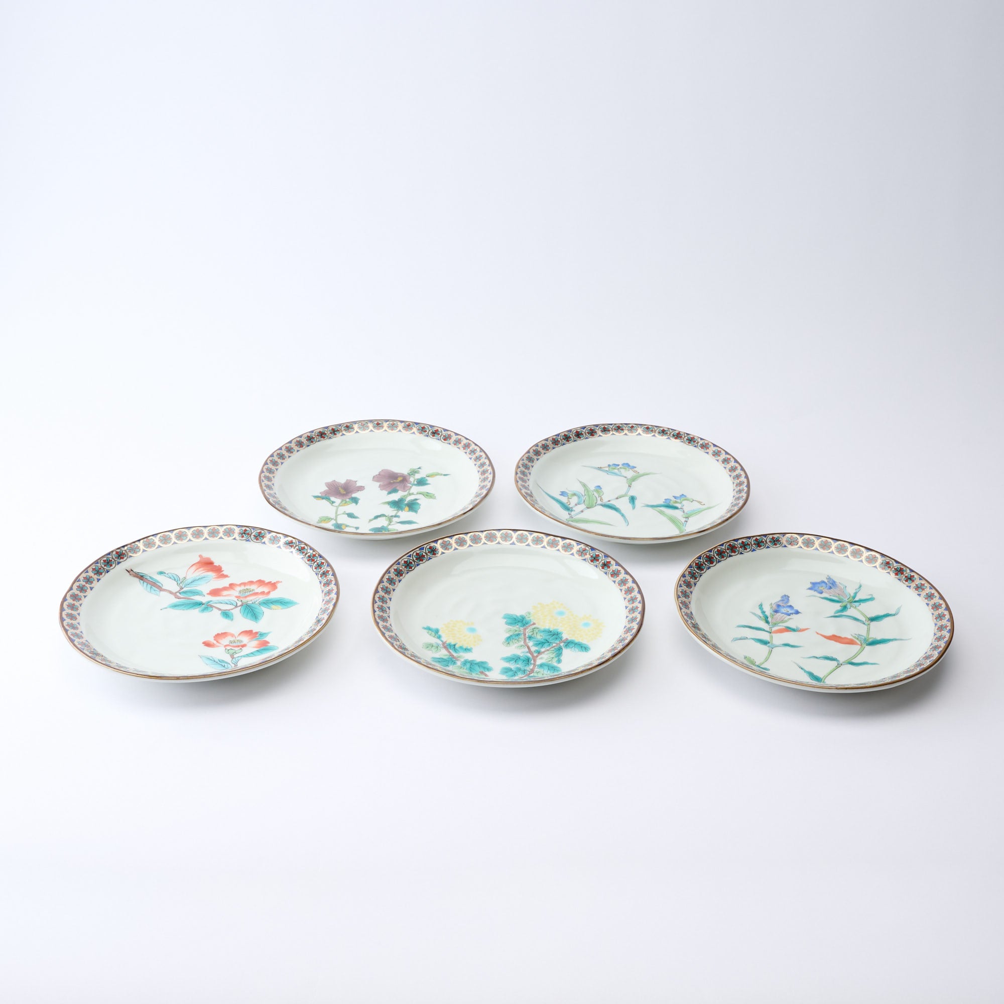 Five Flowers Patterned Rim Side Plate Set - JAPAN KUTANI SHOP