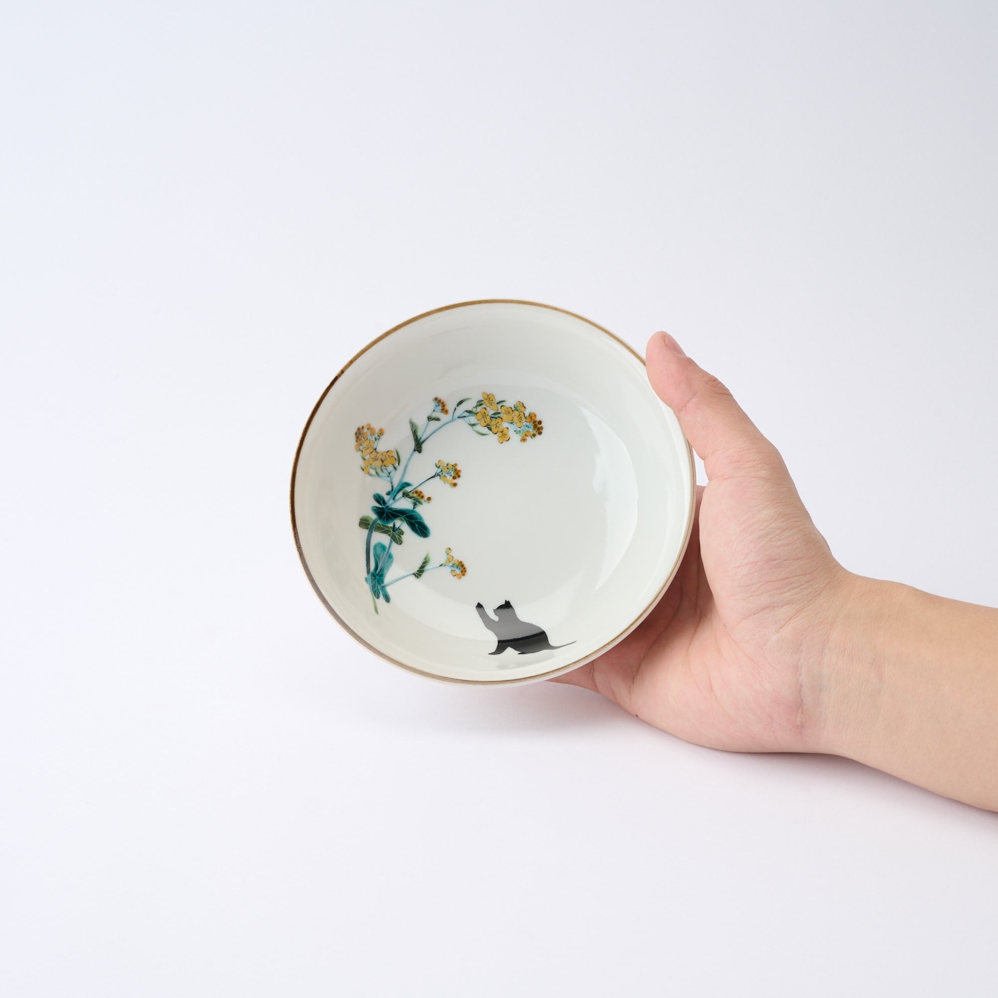 Seasonal Blossoms with Cat Medium Bowl Set - JAPAN KUTANI SHOP