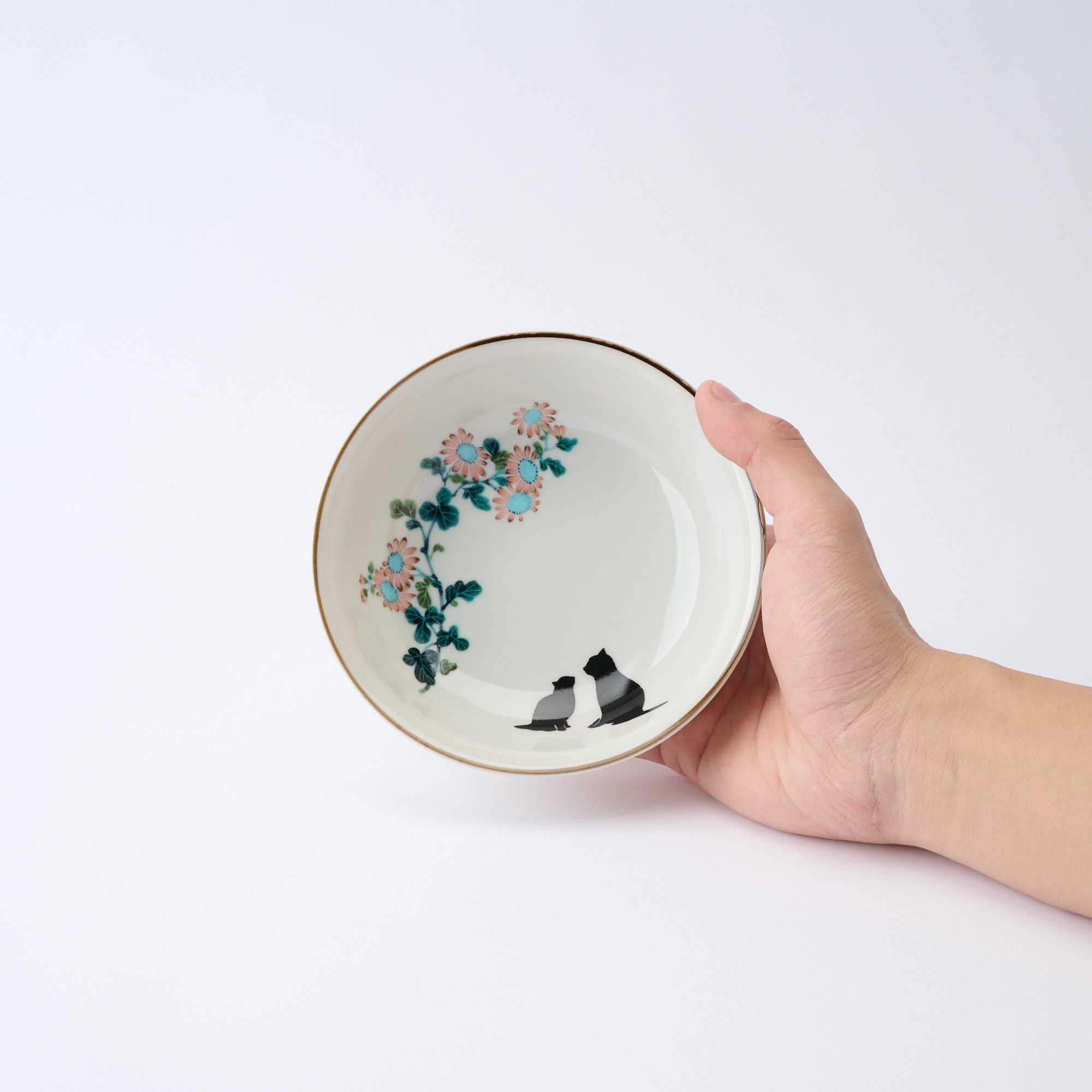 Seasonal Blossoms with Cat Medium Bowl Set - JAPAN KUTANI SHOP