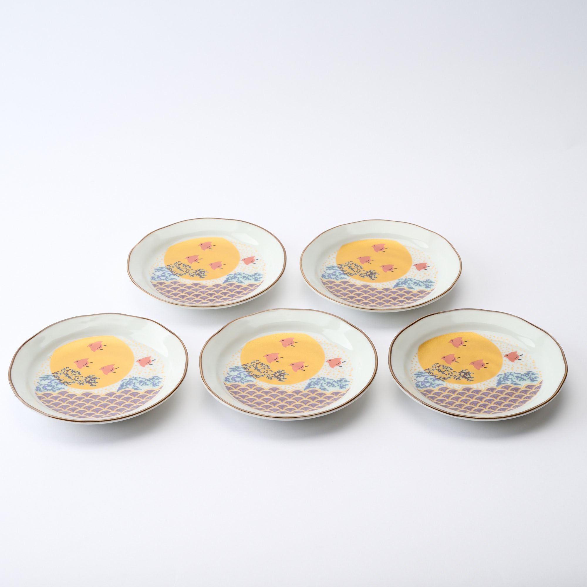 Waves and Birds Side Plate Set - JAPAN KUTANI SHOP